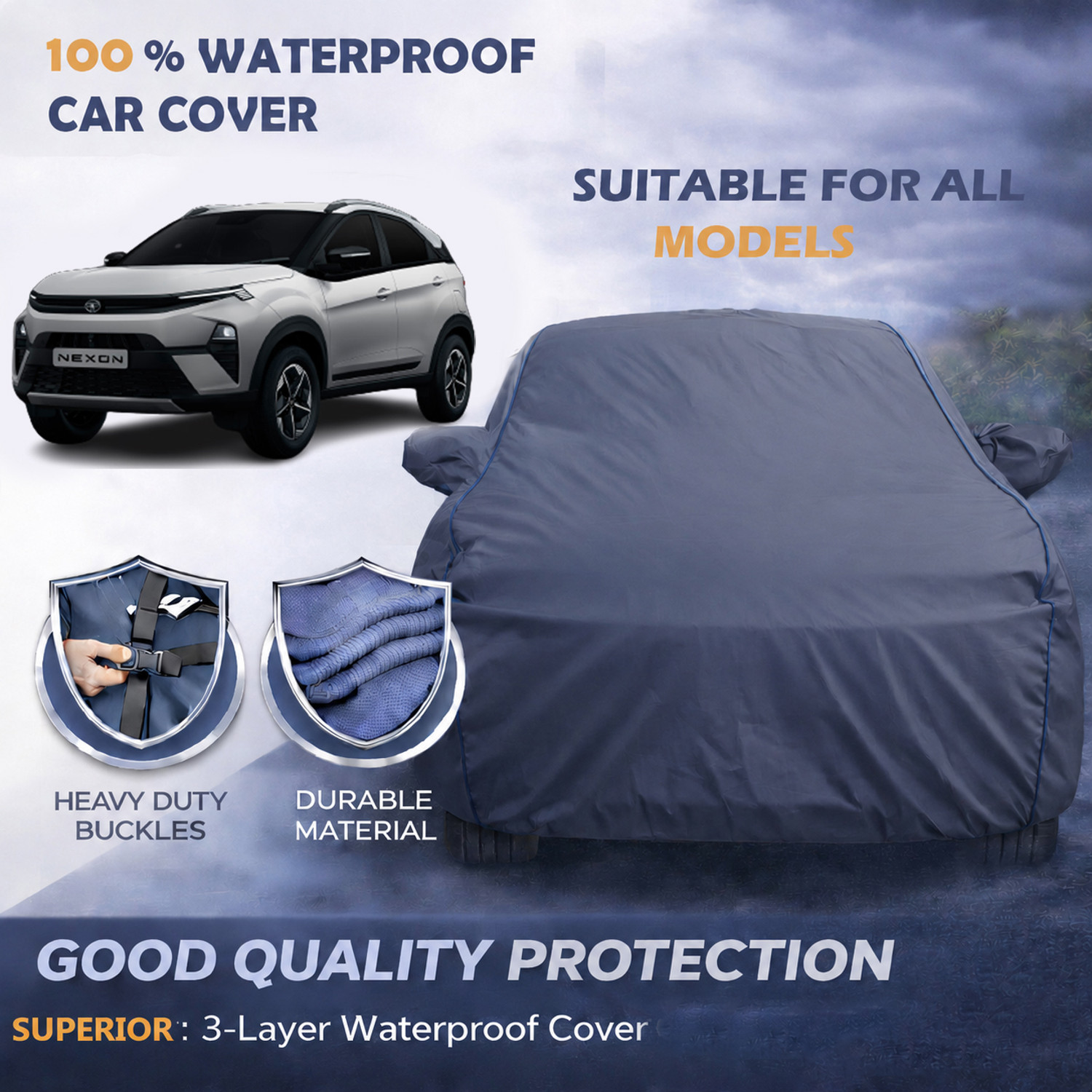 Image of DriveBlaze Tata Nexon Body Cover (Grey, For 2023, 2024, 2025, 2026 Models)