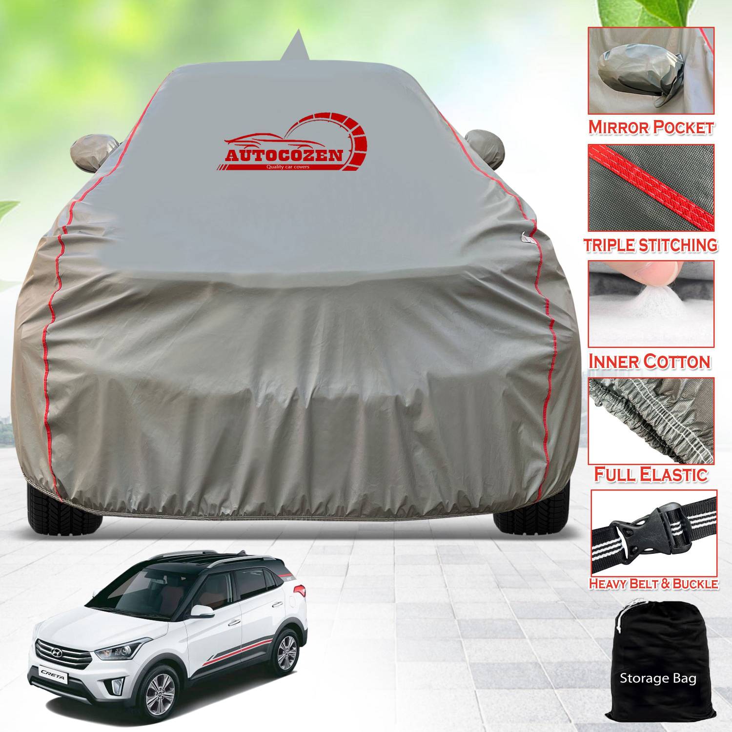 AUTOCOZEN Car Cover For Hyundai Creta 1.4 CRDi S Plus (With Mirror Pockets)