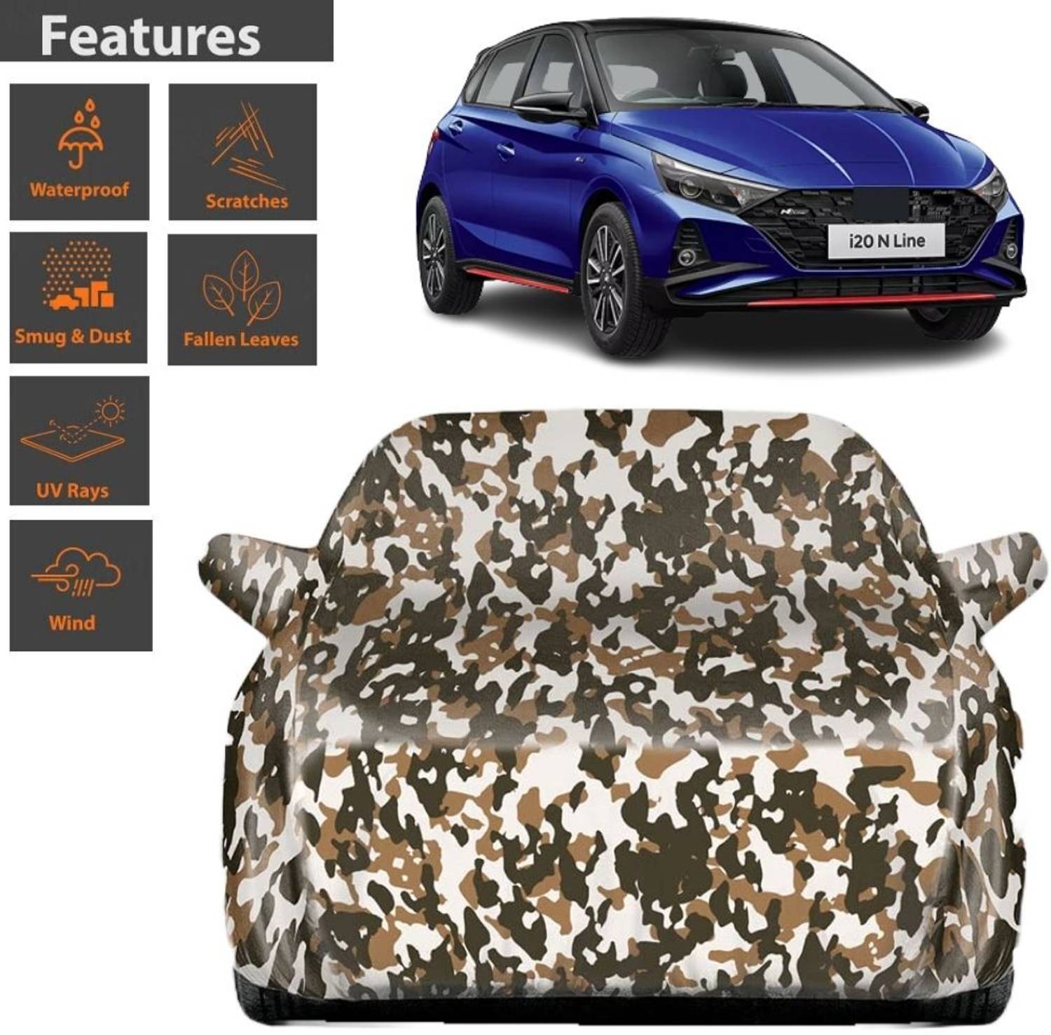 BOTAUTO Car Cover For Hyundai i20 Nsplit, Universal For Car, i20 Sportz (With Mirror Pockets)
