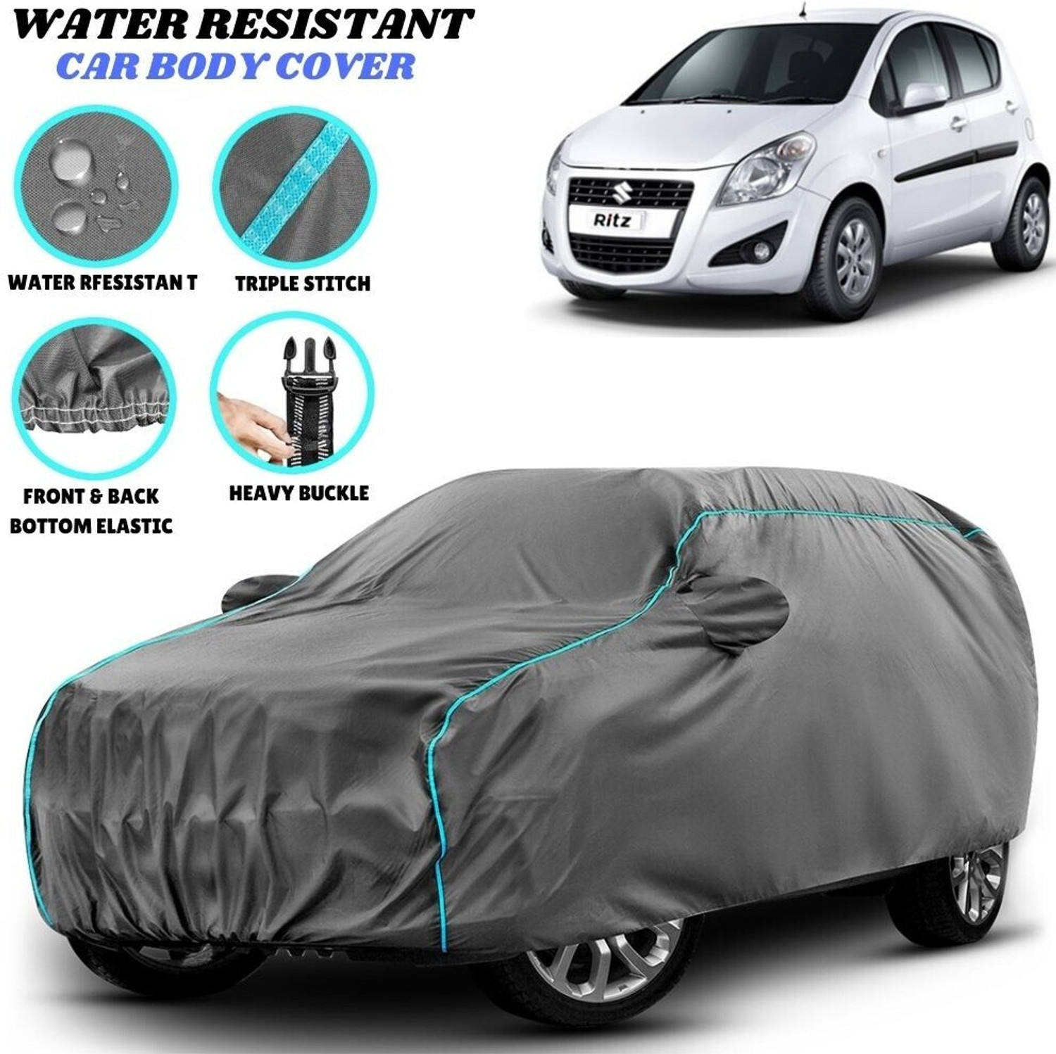 Image of Grizzly Car Cover For Maruti Suzuki Ritz, Ritz AT, Ritz LDi, Ritz LXi, Ritz VDI (ABS), Ritz VDi, Ritz VXi (With Mirror Pockets)