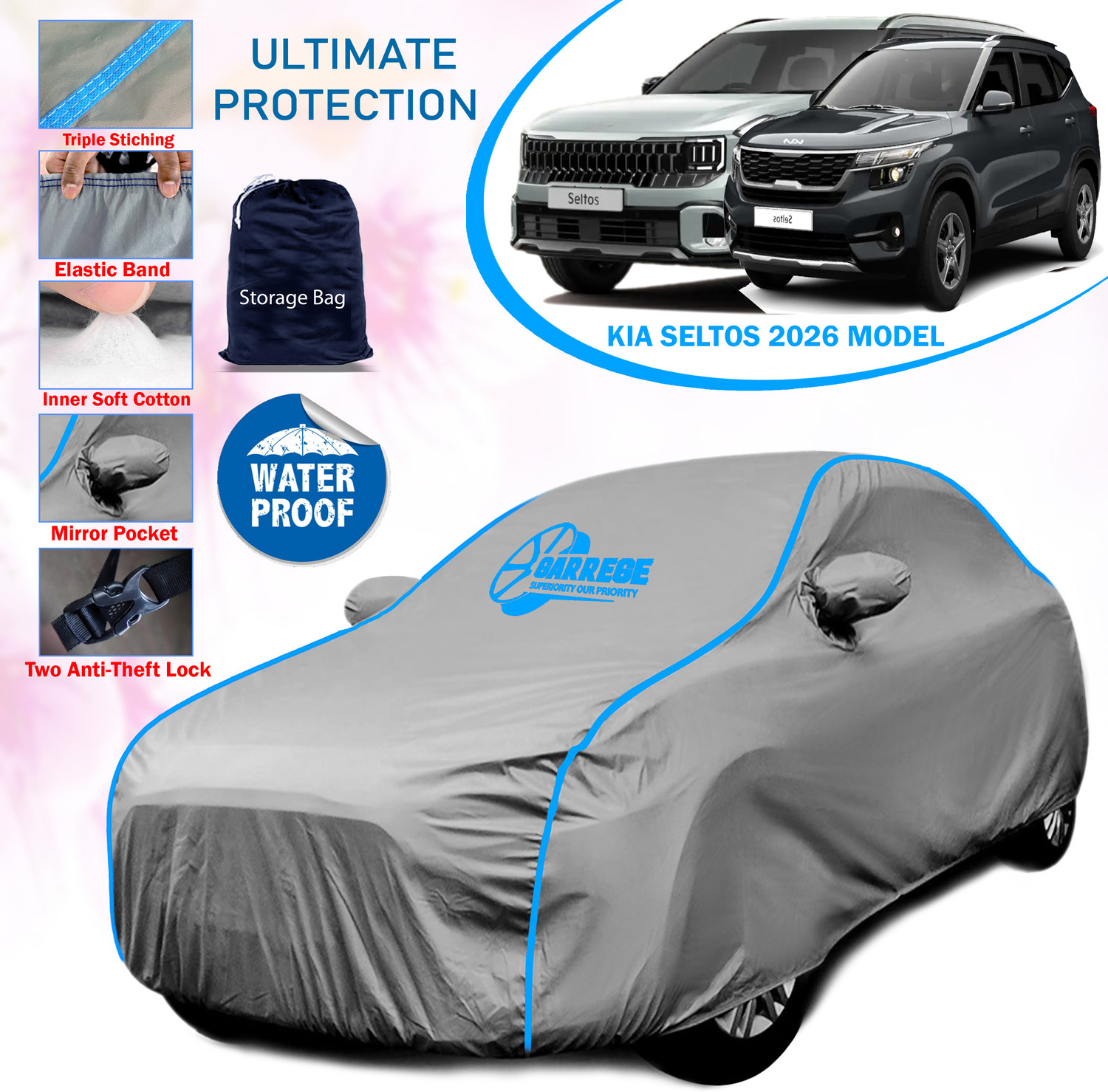 Image of GARREGE Car Cover For Kia SELTOS (With Mirror Pockets)