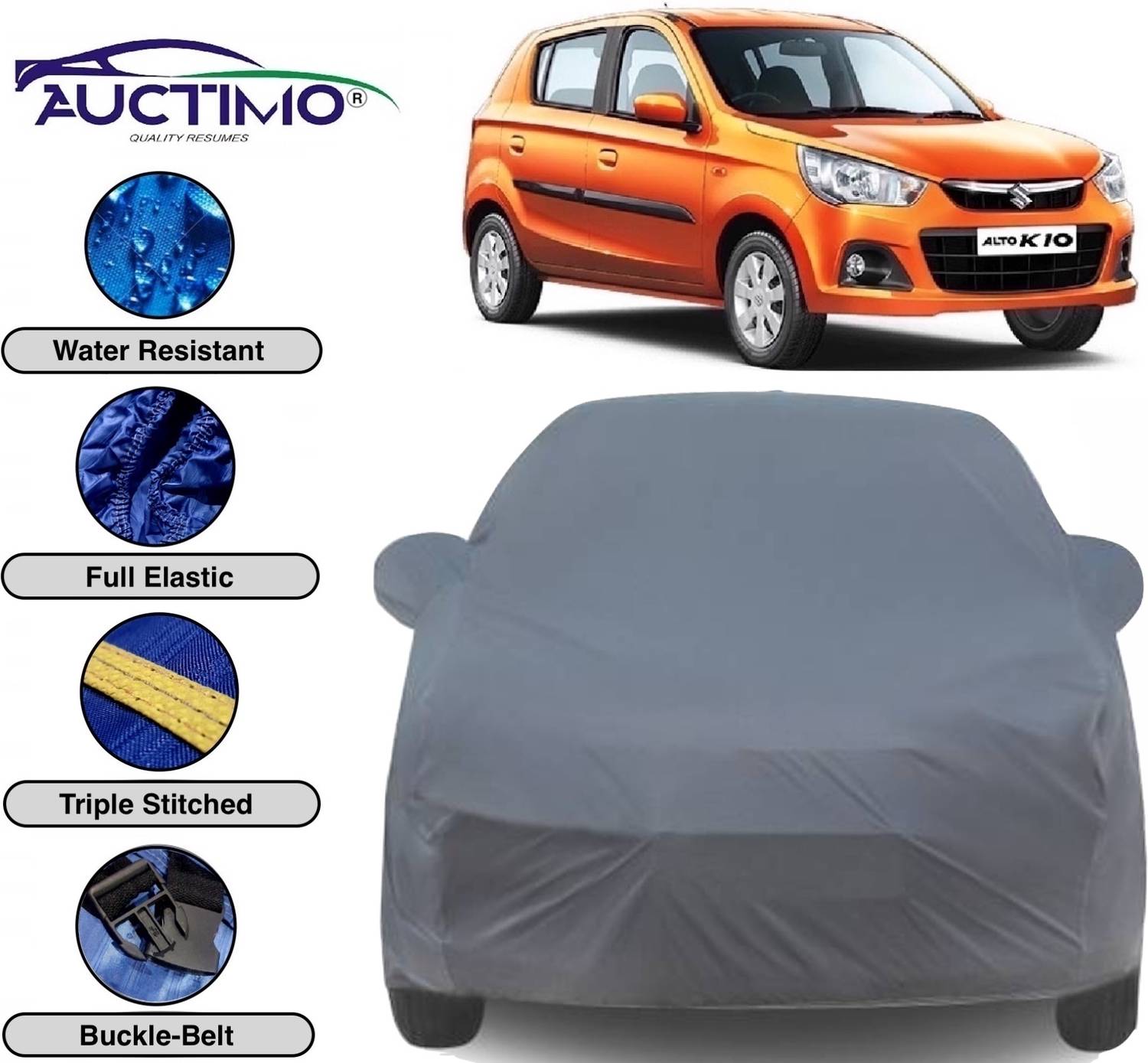 AUCTIMO Car Cover For Maruti Suzuki Alto K10 (With Mirror Pockets)