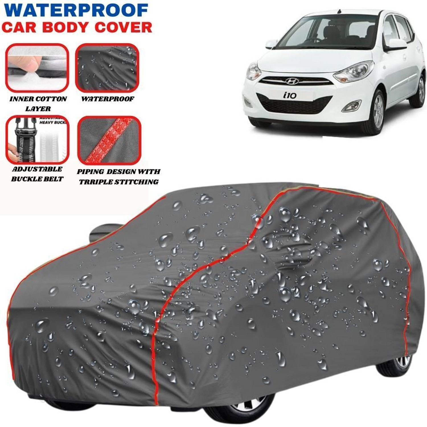 Image of LE PRA Car Cover For Hyundai i10, i10 1.2L, i10 Era, i10 Magna 1.1L, i10 Sportz 1.1L, i10 Sportz 1.1L LPG (With Mirror Pockets)