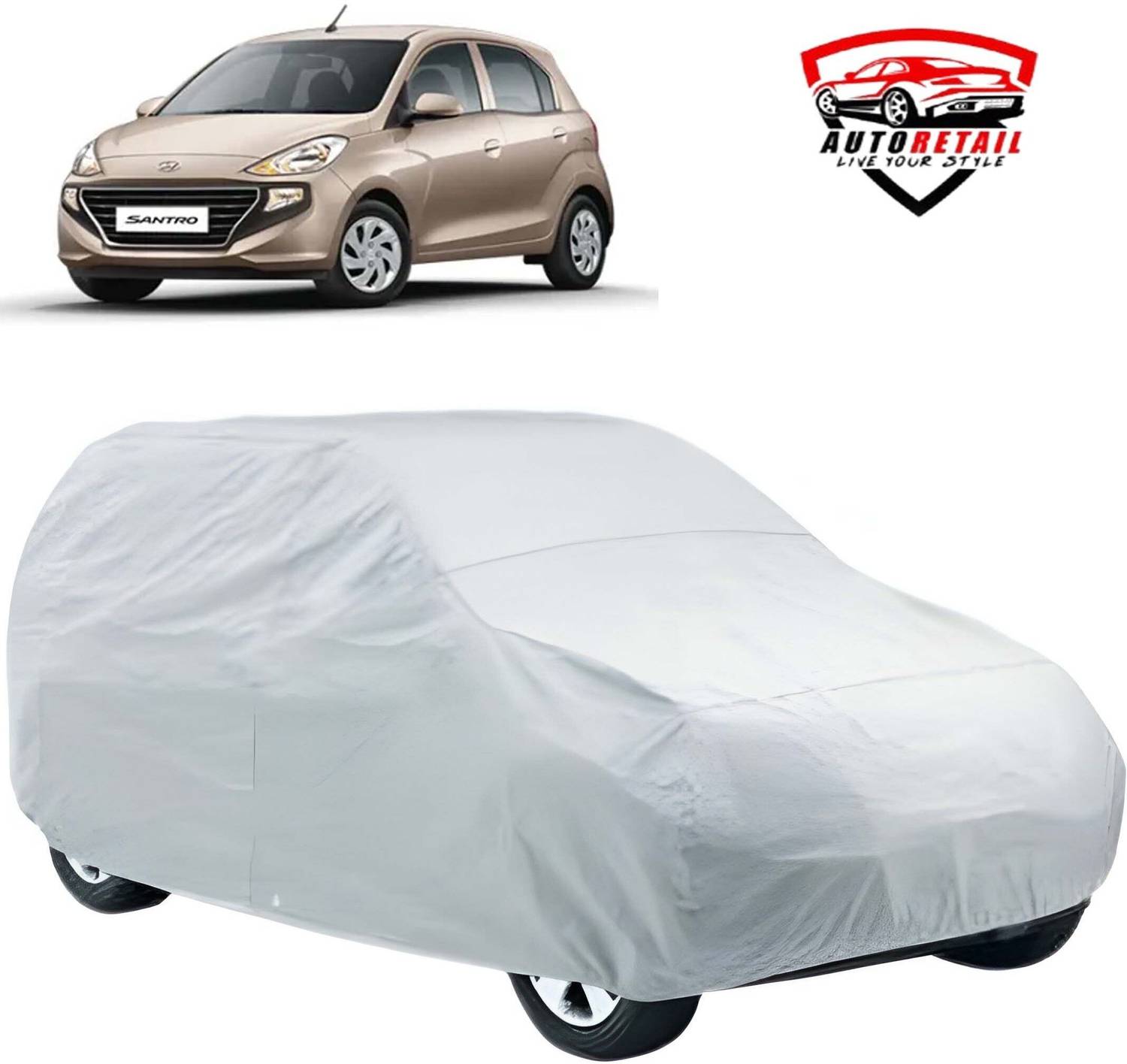 AutoRetail Car Cover For Hyundai Santro, Santro 1.0i, Santro Asta Petrol, Santro Embera, Santro Era Executive Petrol, Santro GLS I Euro I, Santro L2, Santro LS ZIP DRIVE, Santro Magna AMT Petrol, Santro Magna CNG, Santro Magna Petrol, Santro Sportz AMT Petrol, Santro Sportz CNG, Santro Sportz Petrol (Without Mirror Pockets)