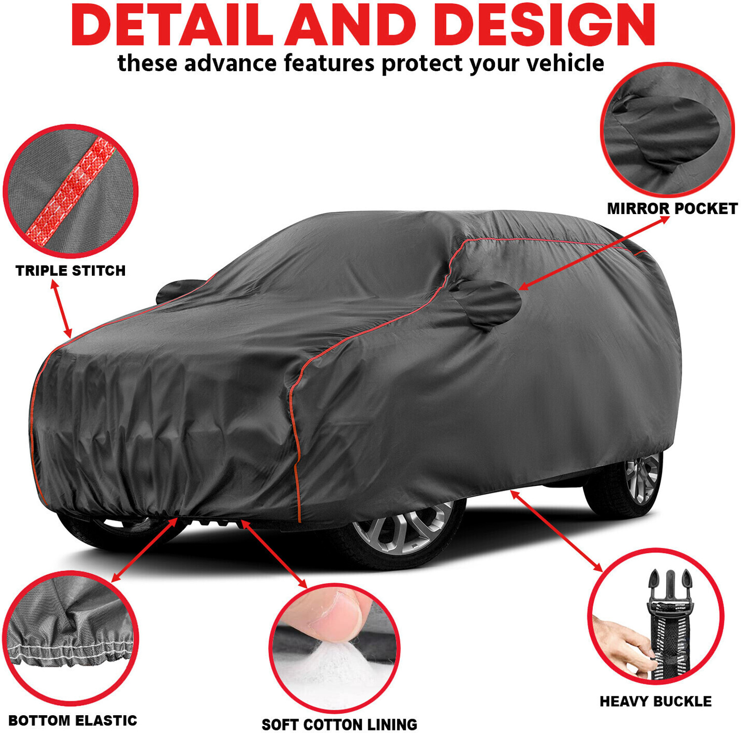 Image of Grizzly Volkswagen Taigun Body Cover (Grey, Red, For 2011, 2012, 2013, 2014, 2015, 2016, 2017, 2018, 2019, 2020, 2021, 2022, 2023, 2024 Models)