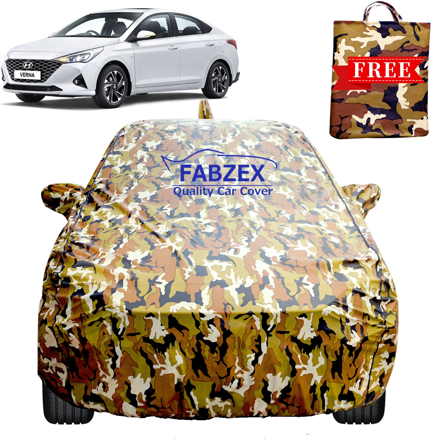 Image of FABZEX Car Cover For Hyundai Verna, Verna 1.5 CRDI Diesel, Verna 1.6 CRDI AT SX Option, Verna 1.6 CRDI SX Option, Verna 1.6 CRDi S, Verna CRDi 1.6 SX Option Diesel, Verna CRDi 1.4 E Diesel, Verna CRDi 1.6 AT SX Plus (With Mirror Pockets)