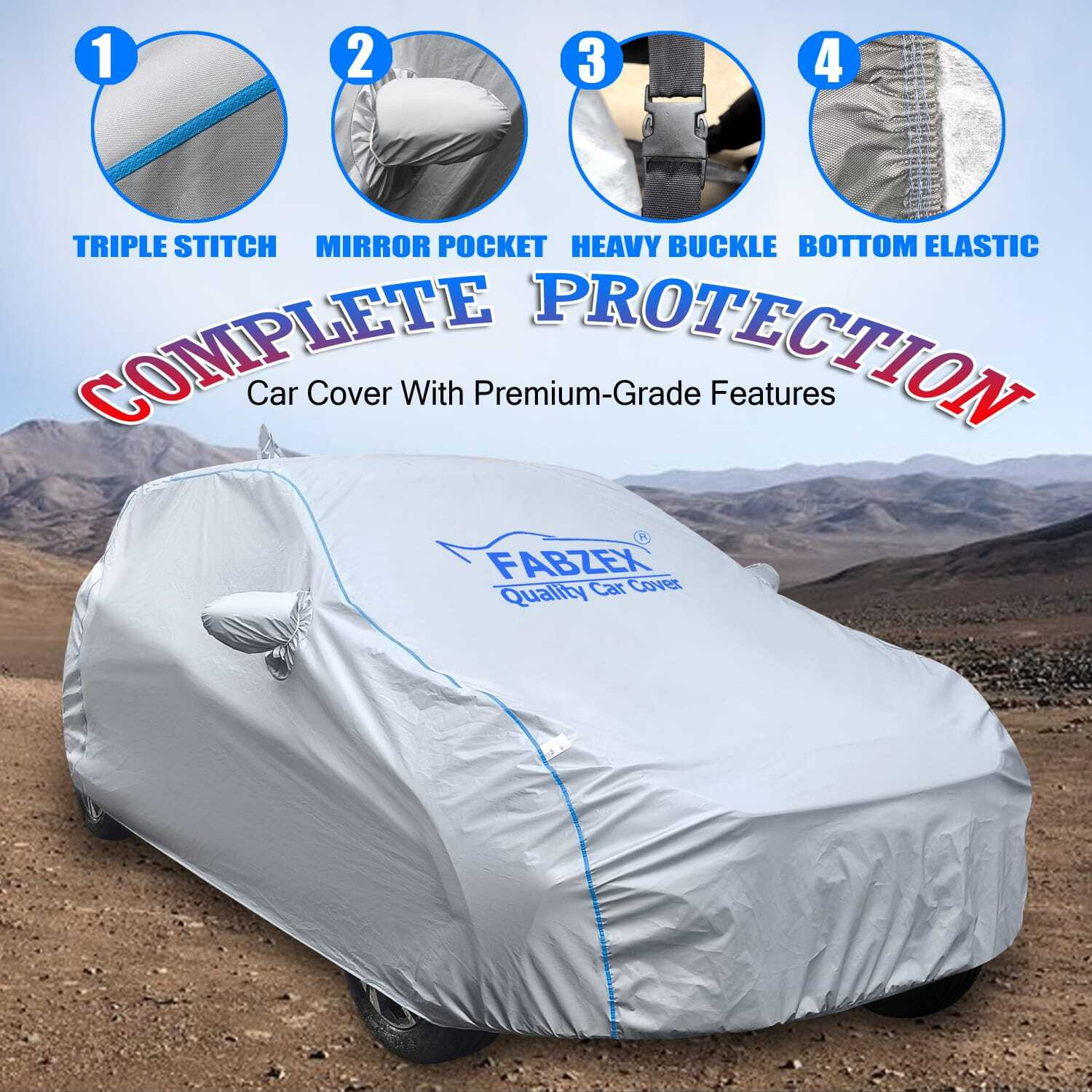 Image of FABZEX Car Cover For Maruti Suzuki Swift, Swift AMT VDI, Swift AMT VDI Diesel, Swift AMT VXI, Swift AMT VXI Petrol, Swift AMT ZDI, Swift AMT ZDI Diesel, Swift AMT ZDI Plus Diesel, Swift AMT ZXI, Swift AMT ZXI Petrol, Swift AMT ZXI Plus Petrol (With Mirror Pockets)