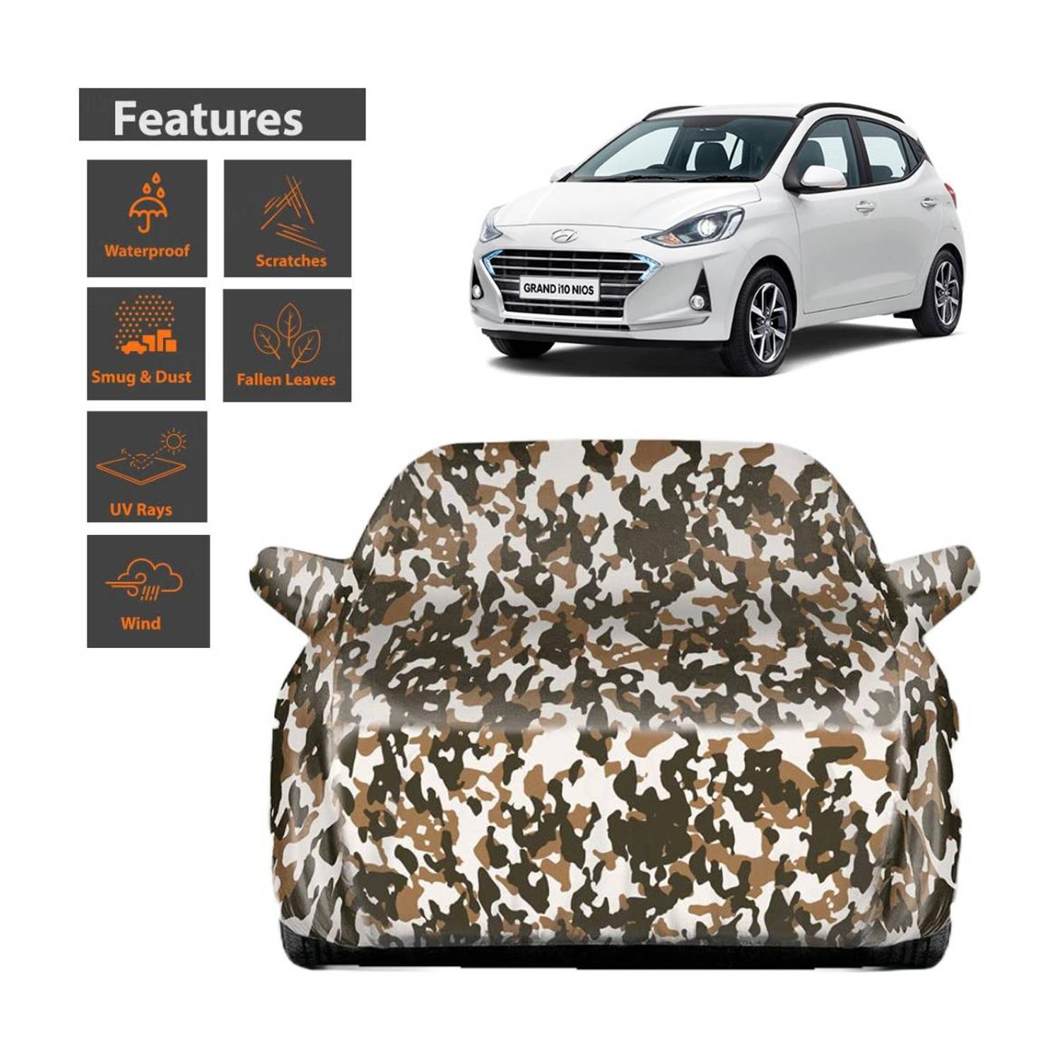 BOTAUTO Car Cover For Hyundai Grand i10, Grand I10 Nios Asta 1.2 Kappa VTVT, Universal For Car (With Mirror Pockets)