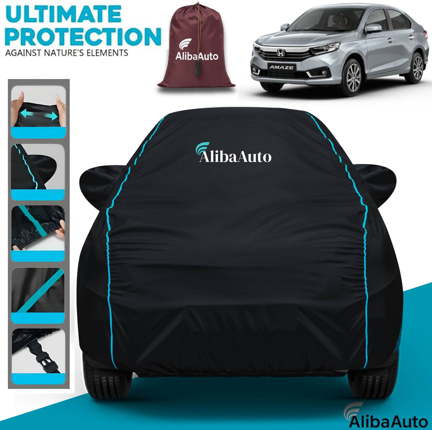 AlibaAuto Car Cover For Honda Amaze, Amaze E i-DTEC, Amaze E i-VTEC, Amaze VX i-DTEC (With Mirror Pockets)