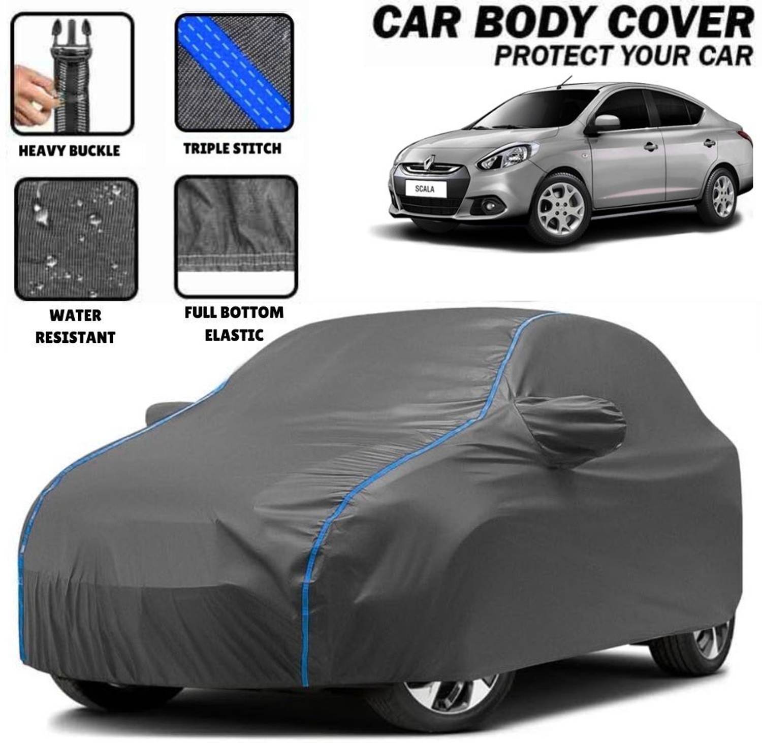 Amikan Car Cover For Renault Scala, Universal For Car, Scala 1.5L, Scala AT, Scala Diesel RxL (With Mirror Pockets)