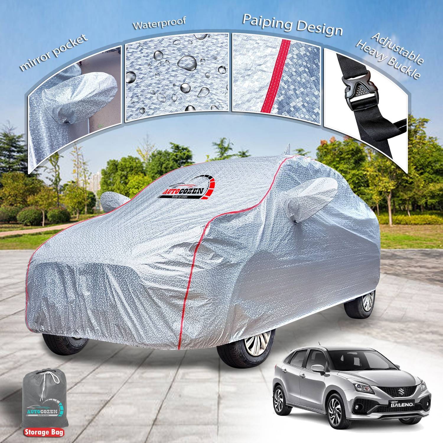 AUTOCOZEN Car Cover For Maruti Suzuki Baleno (With Mirror Pockets)