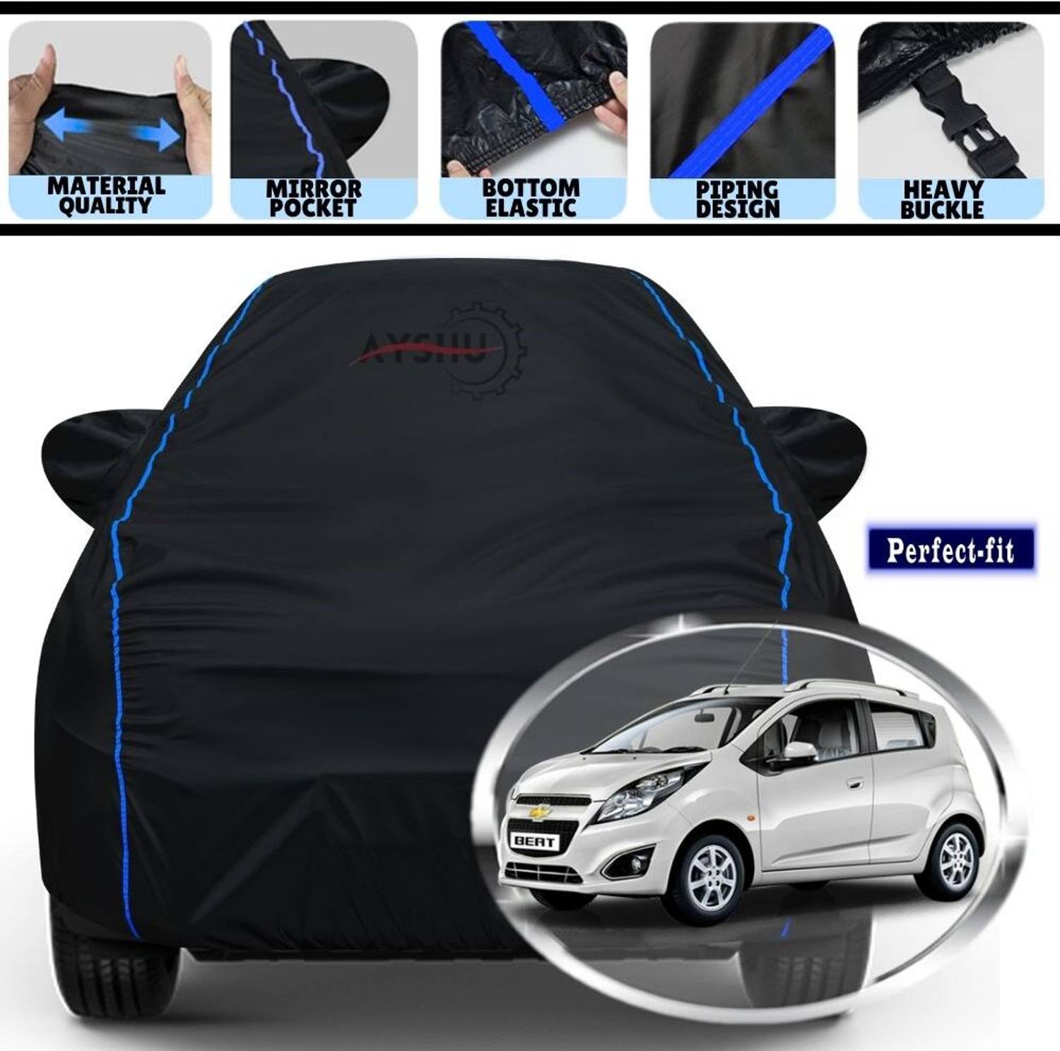 AYSHU Car Cover For Chevrolet Beat, Beat 1D, Beat LS, Beat LT, Beat Nsplit, Beat PS, Beat Split (With Mirror Pockets)
