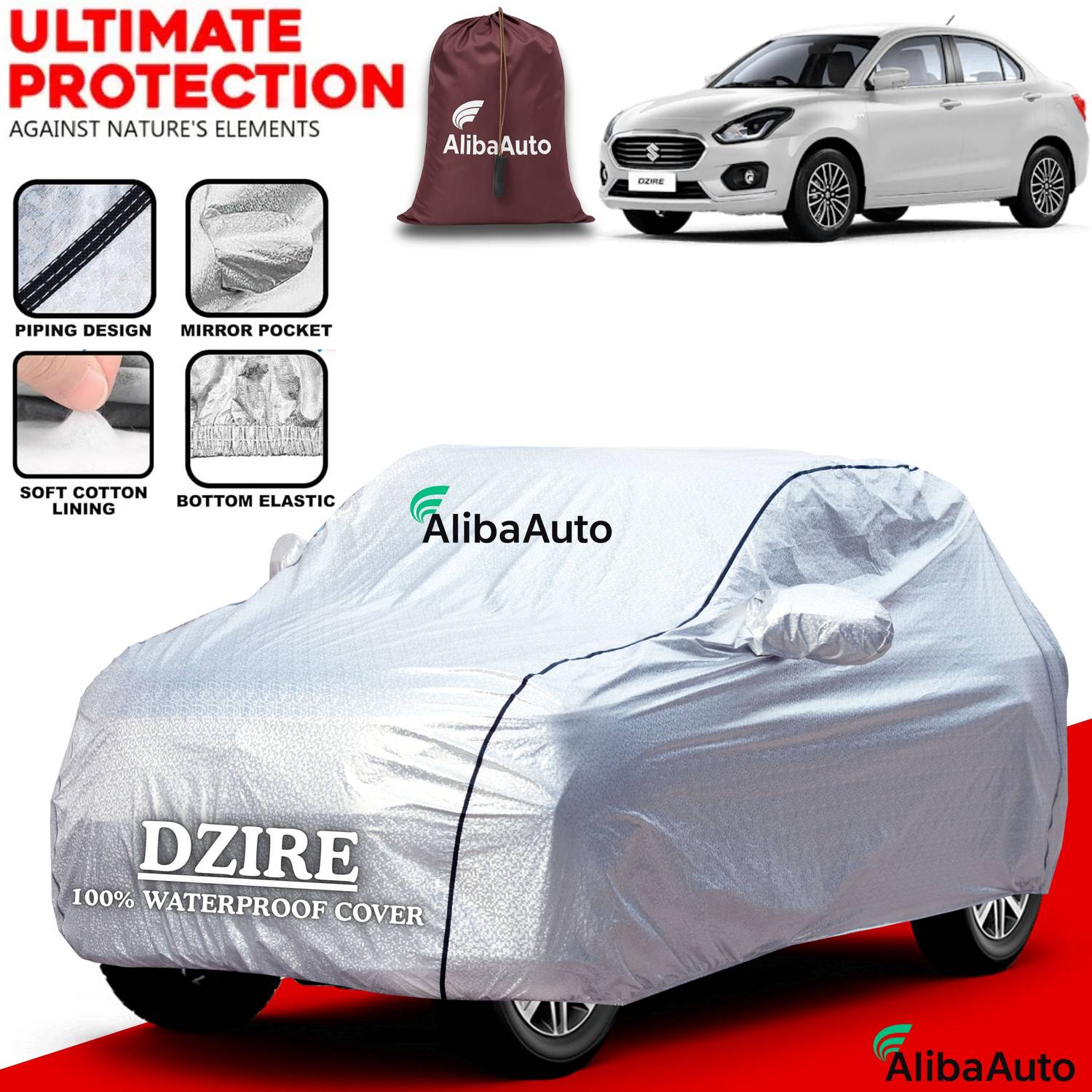 AlibaAuto Car Cover For Maruti Suzuki Dzire (With Mirror Pockets)