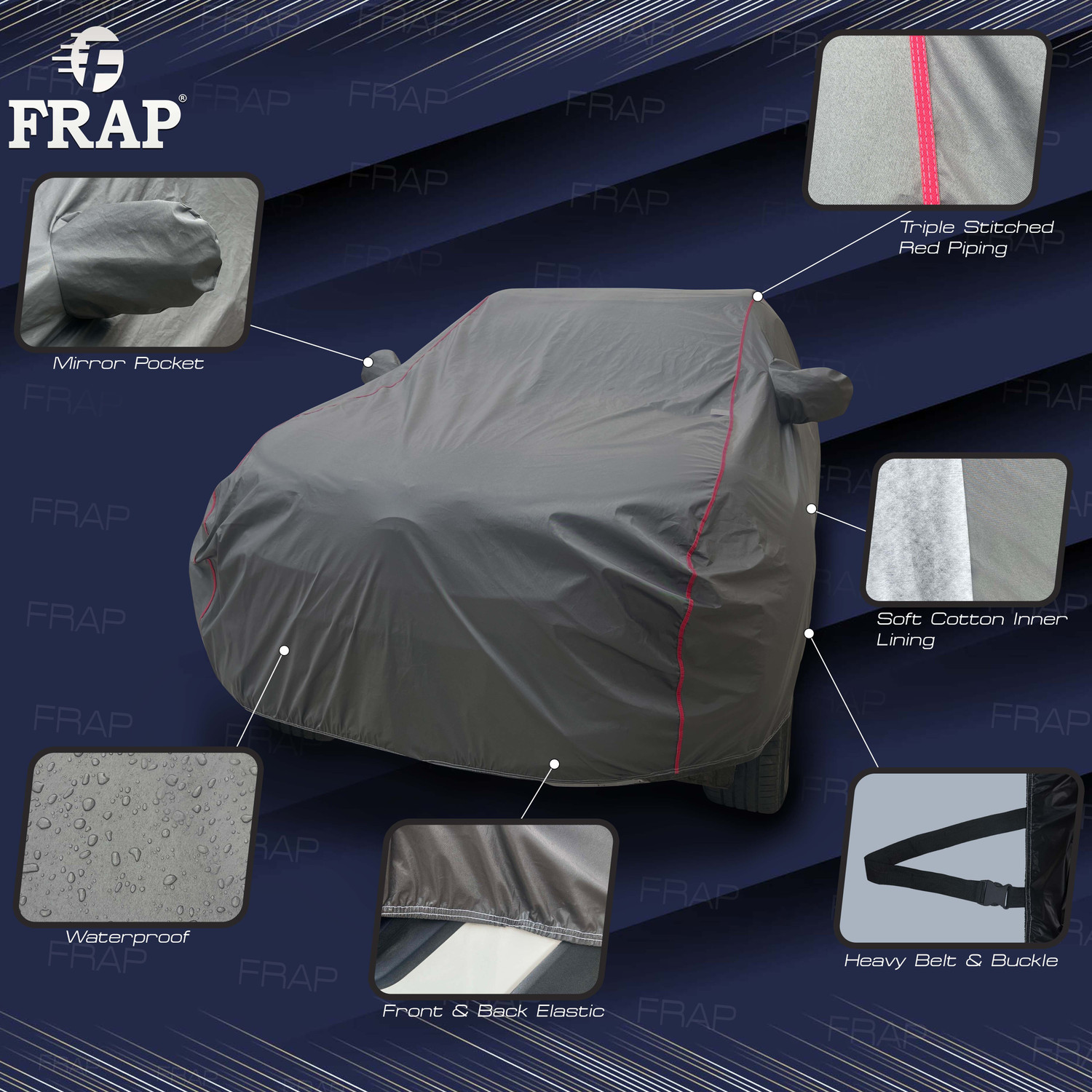 Image of Frap Car Cover For Toyota Innova, Innova 2.0L, Innova 2.5 G (Diesel) 7 Seater (With Mirror Pockets)