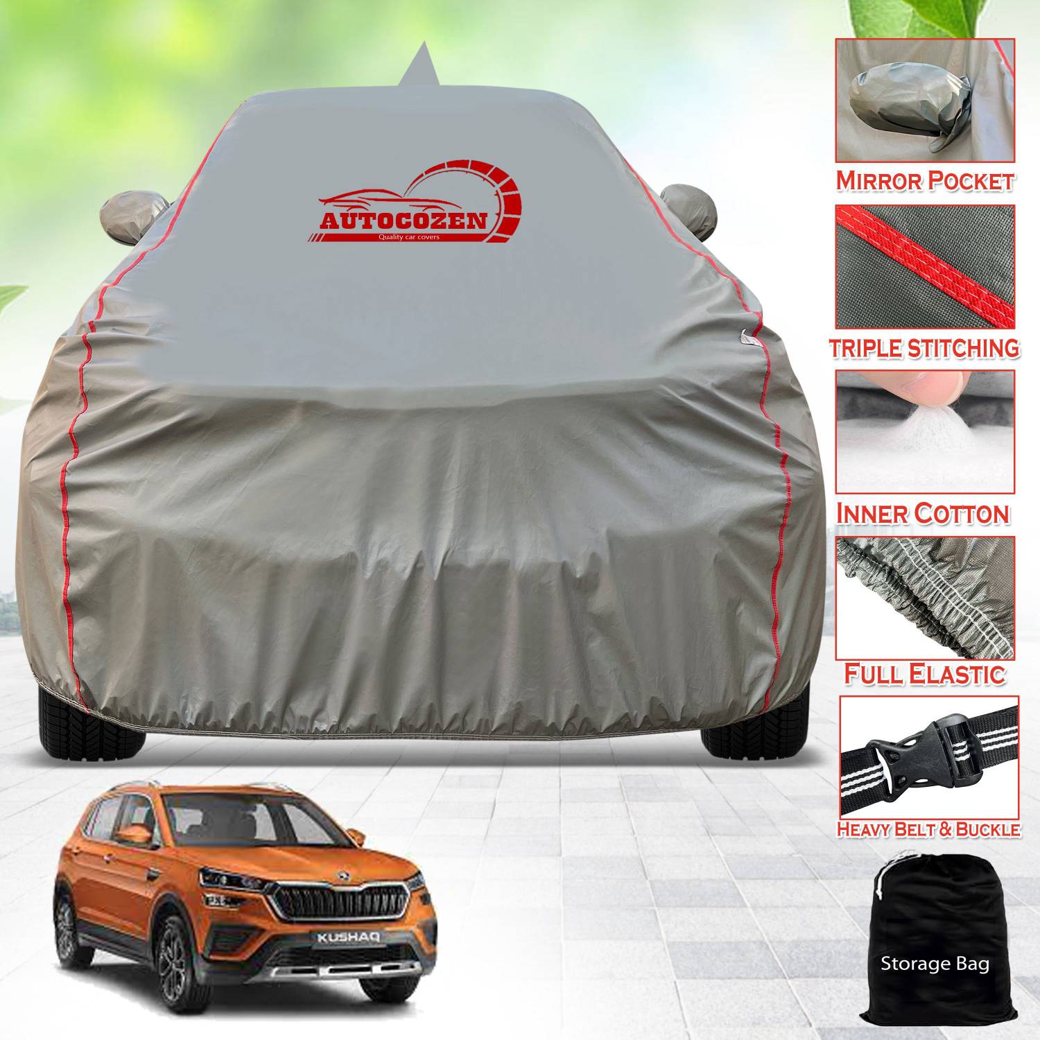 AUTOCOZEN Car Cover For Skoda Kushaq (With Mirror Pockets)
