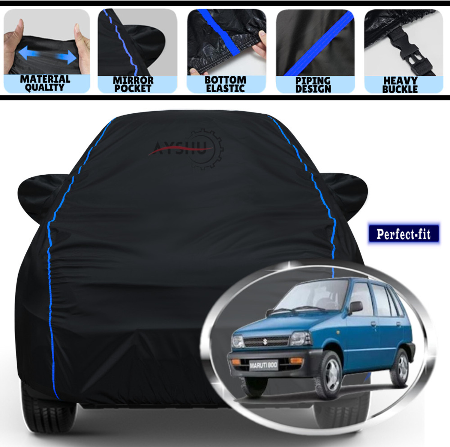 Image of AYSHU Car Cover For Maruti Suzuki 800 (With Mirror Pockets)