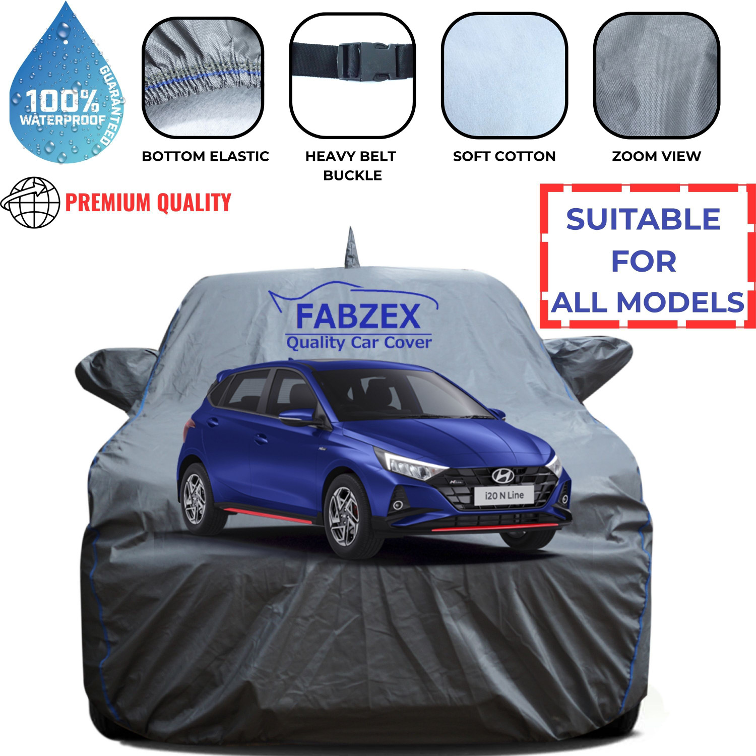 Image of FABZEX Car Cover For Hyundai i20 (With Mirror Pockets)