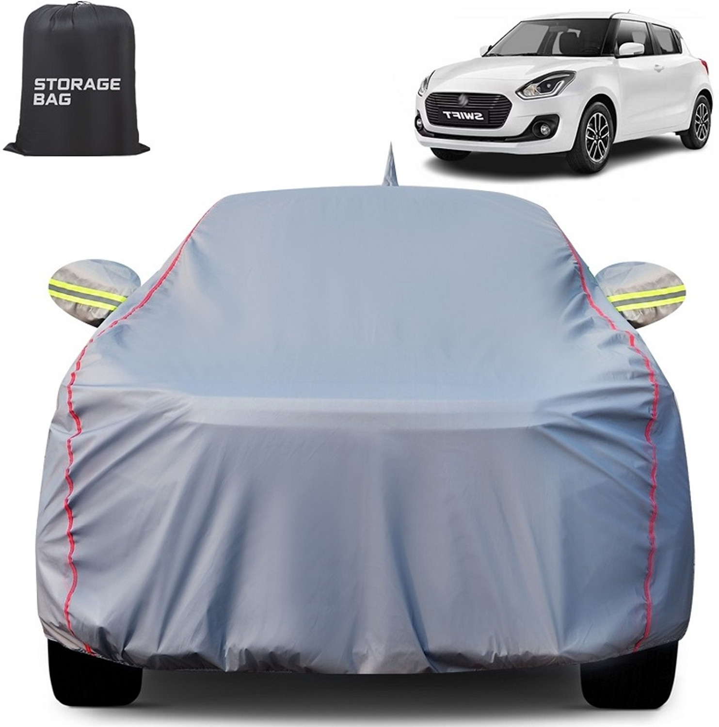 Image of OTO2EYE Car Cover For Maruti, Maruti Suzuki Swift, Swift RS, Swift LXI, Swift VXI, Swift ZXI (With Mirror Pockets)