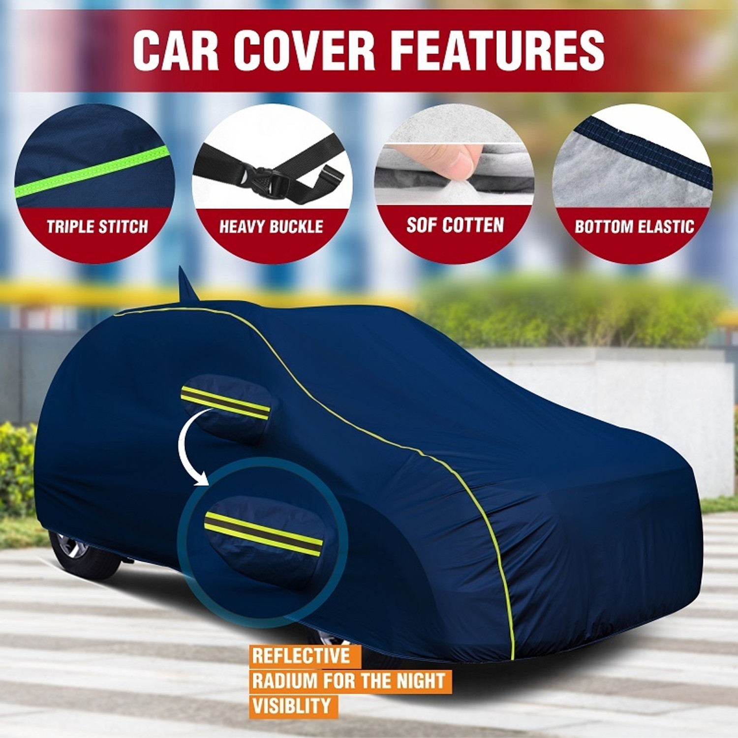 Image of OTO2EYE Car Cover For Maruti, Maruti Suzuki Brezza, Vitara Brezza (With Mirror Pockets)