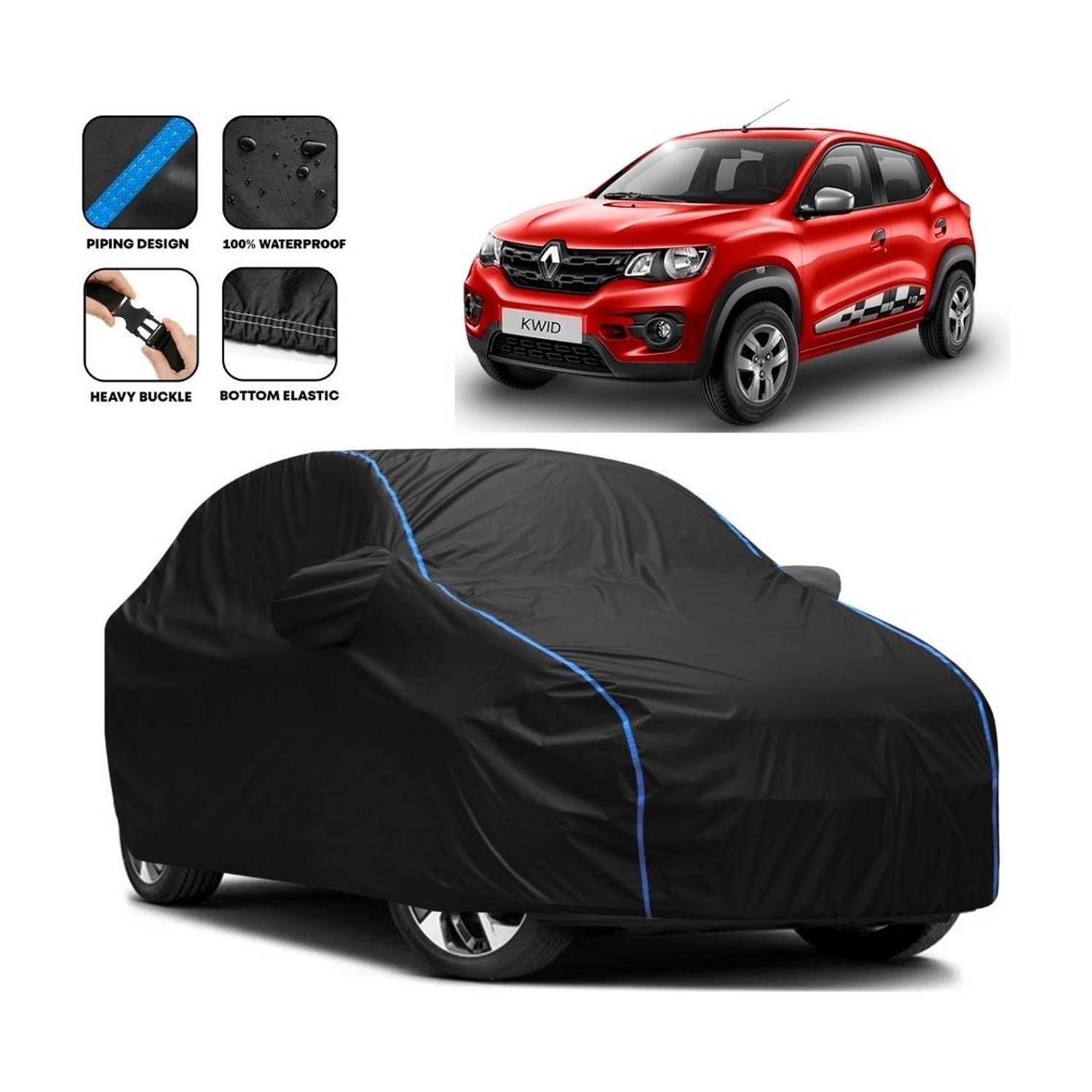 Amikan Car Cover For Renault Kwid, Kwid 1.0 RXT Petrol, Kwid Climber 1.0 AMT, Universal For Car (With Mirror Pockets)