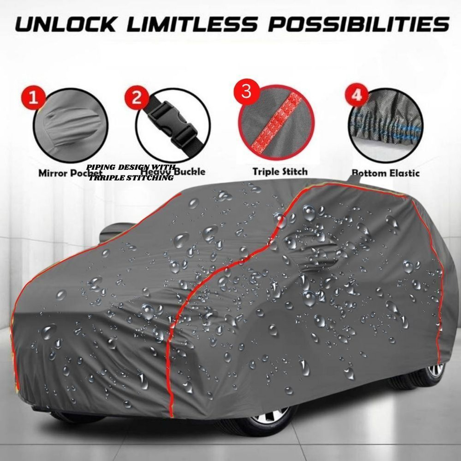 Image of LE PRA Car Cover For Hyundai i10, i10 1.2L, i10 Era, i10 Magna 1.1L, i10 Sportz 1.1L, i10 Sportz 1.1L LPG (With Mirror Pockets)