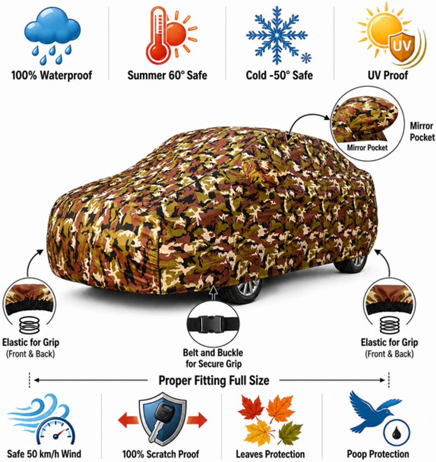 Image of vyas Car Cover For Hyundai EON 1.0 Kappa Magna Plus Optional, EON 1.0 Magna Plus Option O, EON D Lite, EON D Lite Plus, EON D Lite Plus Option, EON Era Plus, EON Era Plus Option, EON LPG Era Plus, EON Magna Plus, EON Magna Plus Option, EON Sportz (With Mirror Pockets)