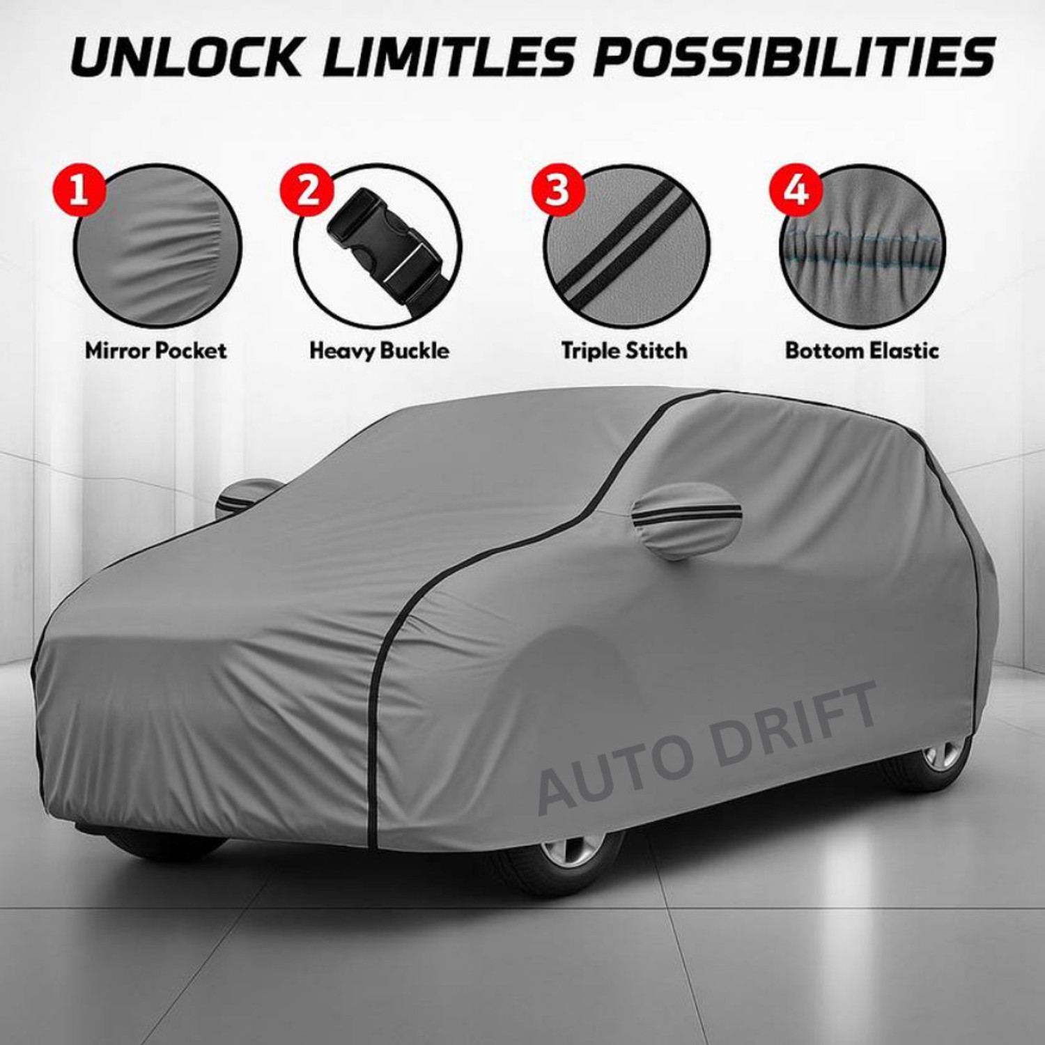 Image of Auto Drift Car Cover For Tata Nexon, Nexon 1.2 Revotron XE, Nexon 1.2 Revotron XM, Nexon 1.2 Revotron XMA, Nexon 1.2 Revotron XT, Nexon 1.2 Revotron XZ, Nexon 1.2 Revotron XZ Plus, Nexon 1.2 Revotron XZ Plus Dual Tone, Nexon 1.2 Revotron XZA Plus, Nexon 1.2 Revotron XZA Plus DualTone, Nexon 1.5 Revotorq XE, Nexon 1.5 Revotorq XM, Nexon 1.5 Revotorq XMA, Nexon 1.5 Revotorq XT, Nexon 1.5 Revotorq XZ, Nexon 1.5 Revotorq XZ Plus, Nexon 1.5 Revotorq XZ Plus Dual Tone, Nexon 1.5 Revotorq XZA Plus, Nexon 1.5 Revotorq XZA Plus DualTone, Nexon AMT, Nexon EV, Nexon EV XM, Nexon EV XZ Plus, Nexon EV XZ Plus LUX, Nexon Facelift, Nexon XE Diesel, Nexon XE Petrol, Nexon XM Diesel, Nexon XM Petrol, Nexon XMA AMT Diesel (With Mirror Pockets)