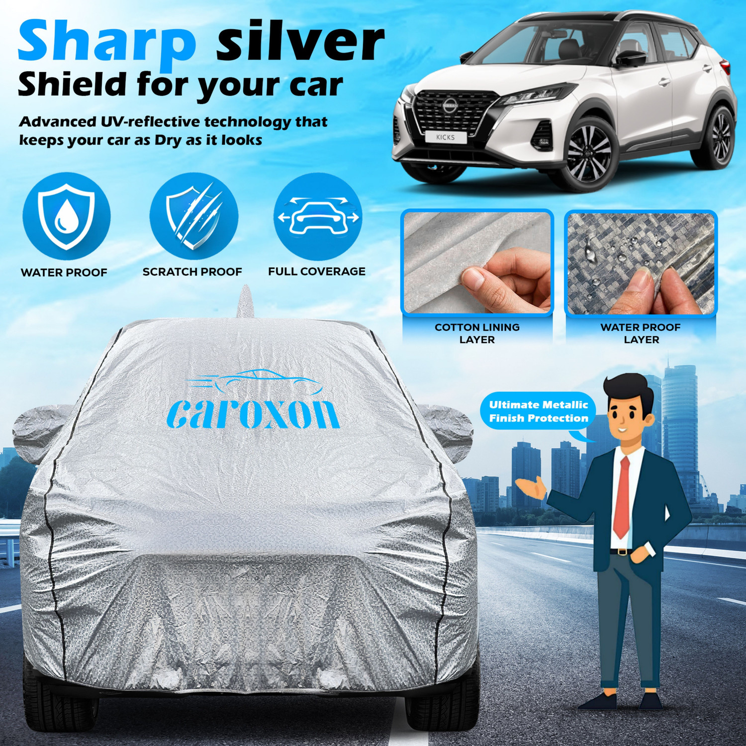 Image of CAROXON Car Cover For Nissan Kicks (With Mirror Pockets)