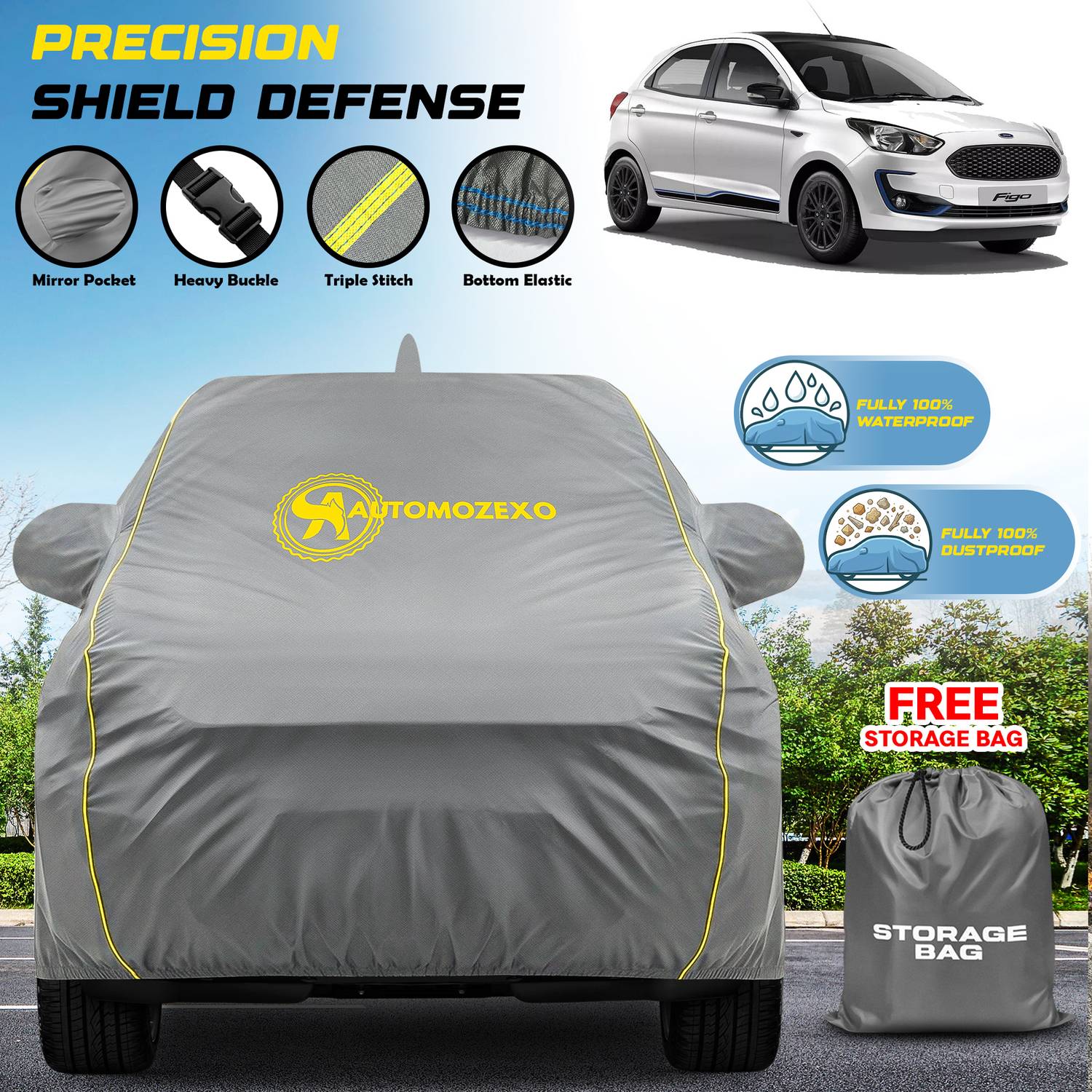 AUTOMOZEXO Car Cover For Ford Figo (With Mirror Pockets)