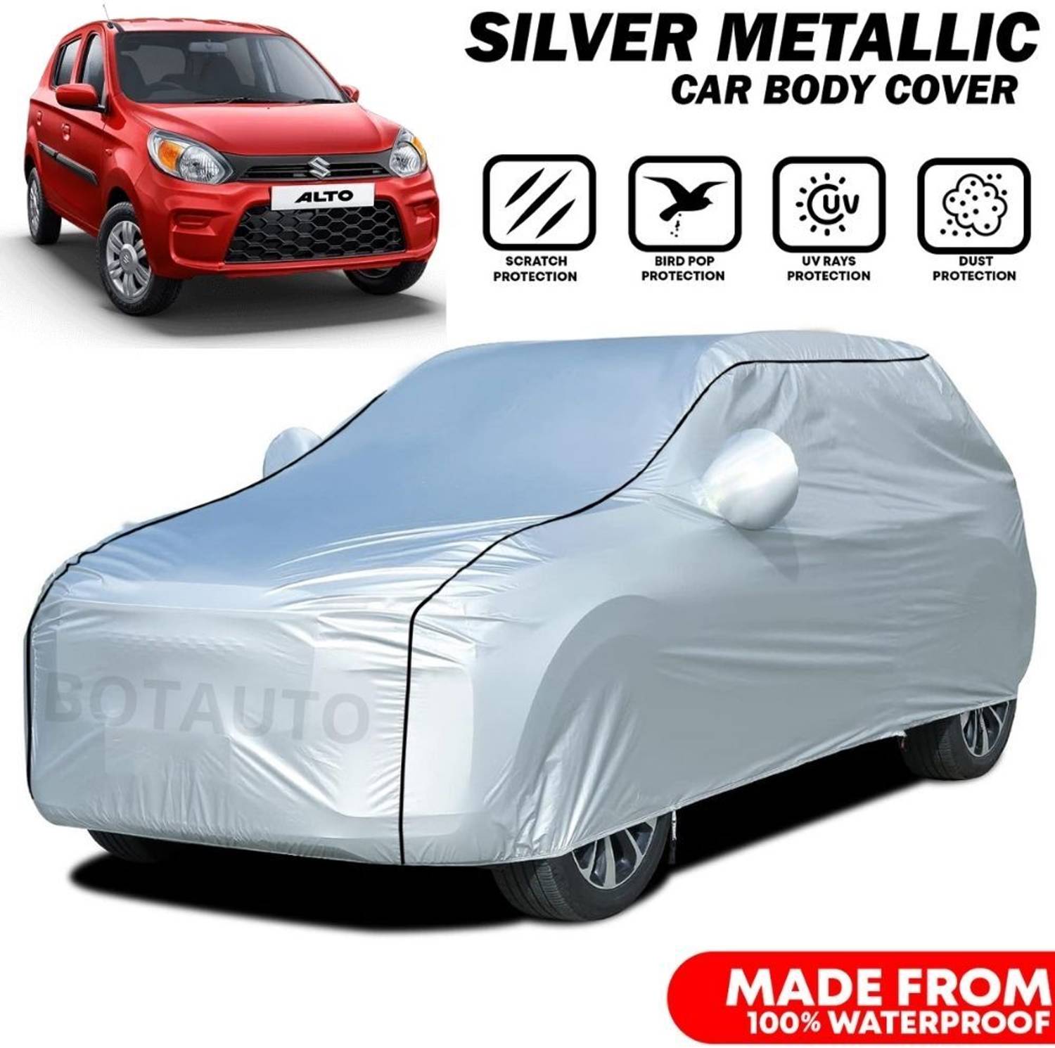 BOTAUTO Car Cover For Maruti Suzuki Alto, Alto K10, Alto 800 (With Mirror Pockets)