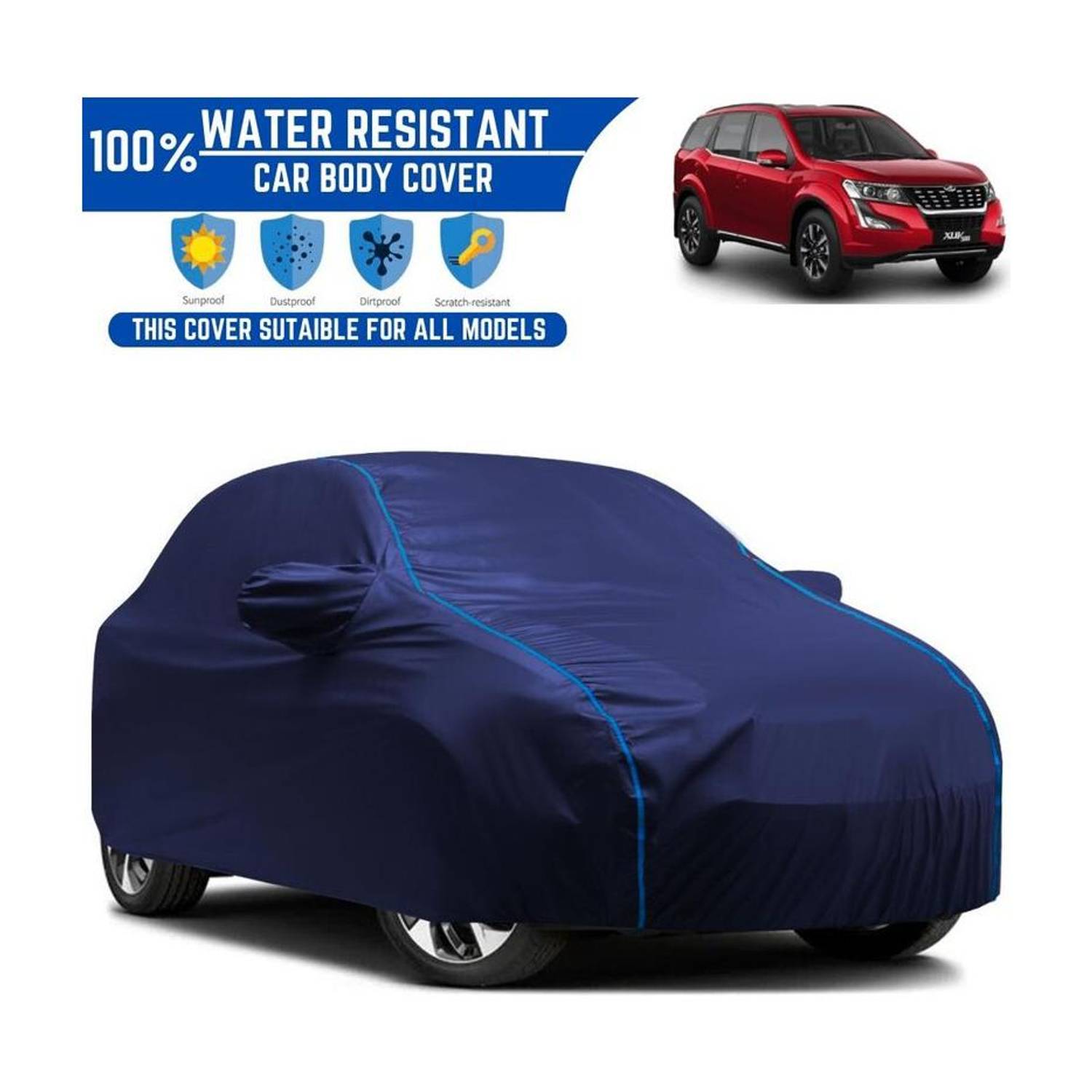 Amikan Car Cover For Mahindra XUV 500, XUV500 AT W10 AWD, Universal For Car (With Mirror Pockets)