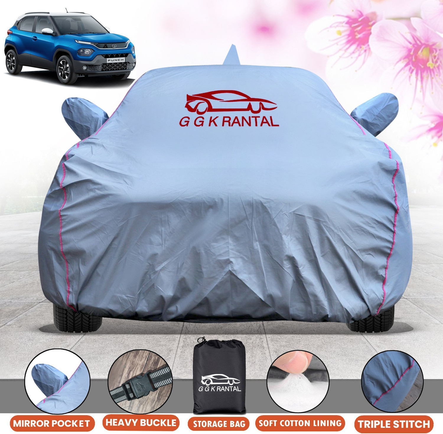 Image of G G K RANTAL Car Cover For Tata Punch (With Mirror Pockets)
