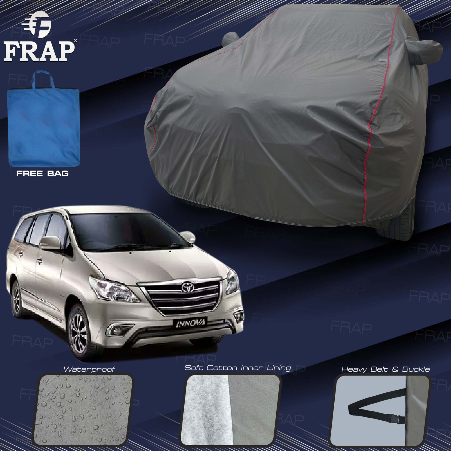 Image of Frap Car Cover For Toyota Innova, Innova 2.0L, Innova 2.5 G (Diesel) 7 Seater (With Mirror Pockets)