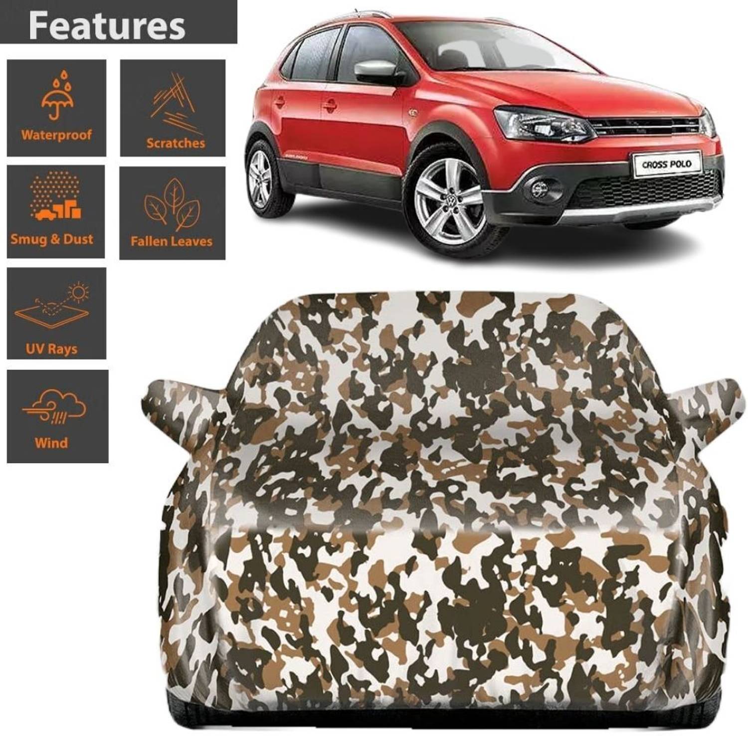 BOTAUTO Car Cover For Volkswagen Polo Cross, Universal For Car (With Mirror Pockets)