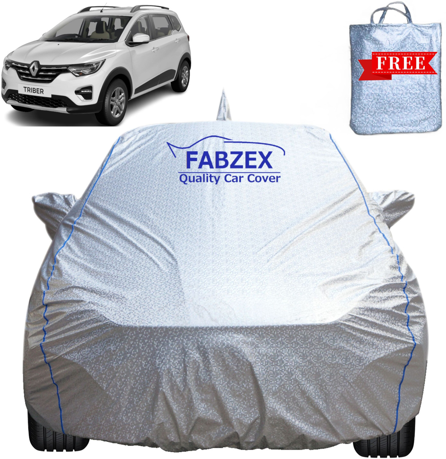 Image of FABZEX Car Cover For Renault Triber, Triber RXE, Triber RXE Petrol, Triber RXL, Triber RXL Petrol, Triber RXT, Triber RXT Petrol, Triber RXZ, Triber RXZ Petrol (With Mirror Pockets)