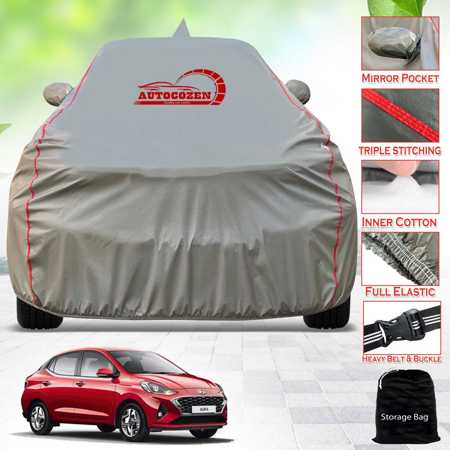 AUTOCOZEN Car Cover For Hyundai Aura (With Mirror Pockets)