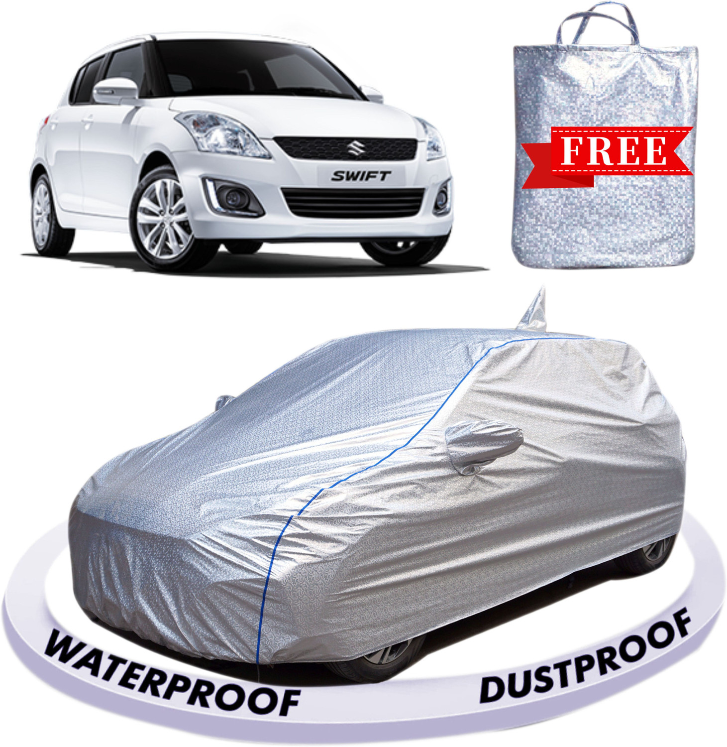 Image of FABZEX Car Cover For Maruti Suzuki Swift, Swift AMT VDI, Swift AMT VXI Petrol, Swift AMT ZDI Diesel, Swift Dzire AMT ZXI Petrol, Swift ZXI Plus Petrol (With Mirror Pockets)