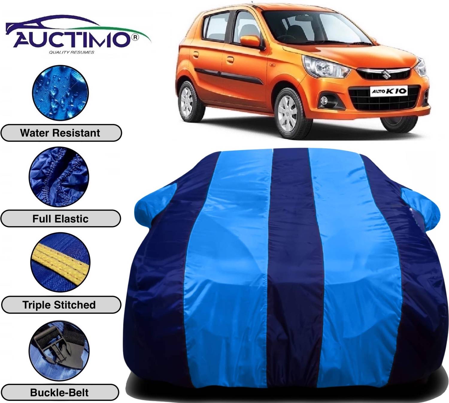 AUCTIMO Car Cover For Maruti Suzuki Alto K10 (With Mirror Pockets)