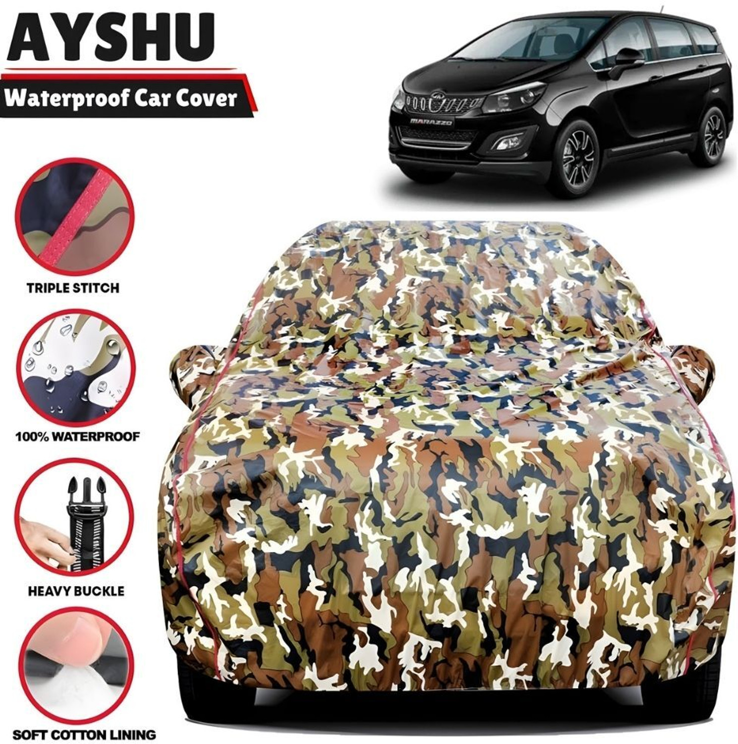 Image of AYSHU Car Cover For Mahindra Marazzo, Marazzo M2 Diesel, Marazzo M4 Diesel (With Mirror Pockets)
