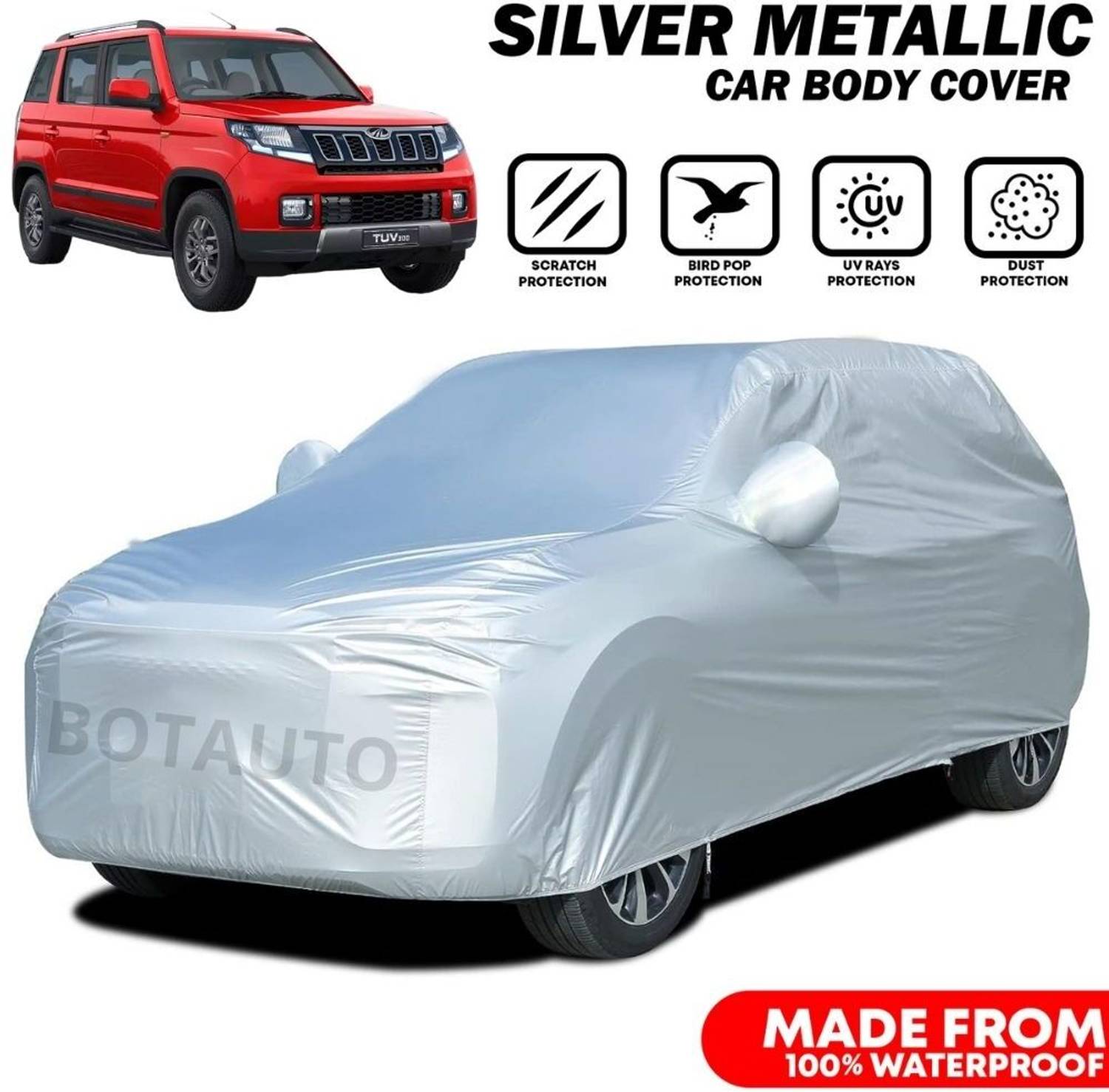 BOTAUTO Car Cover For Mahindra TUV300, TUV 300 Plus P4, TUV 300 Plus P8 Diesel (With Mirror Pockets)