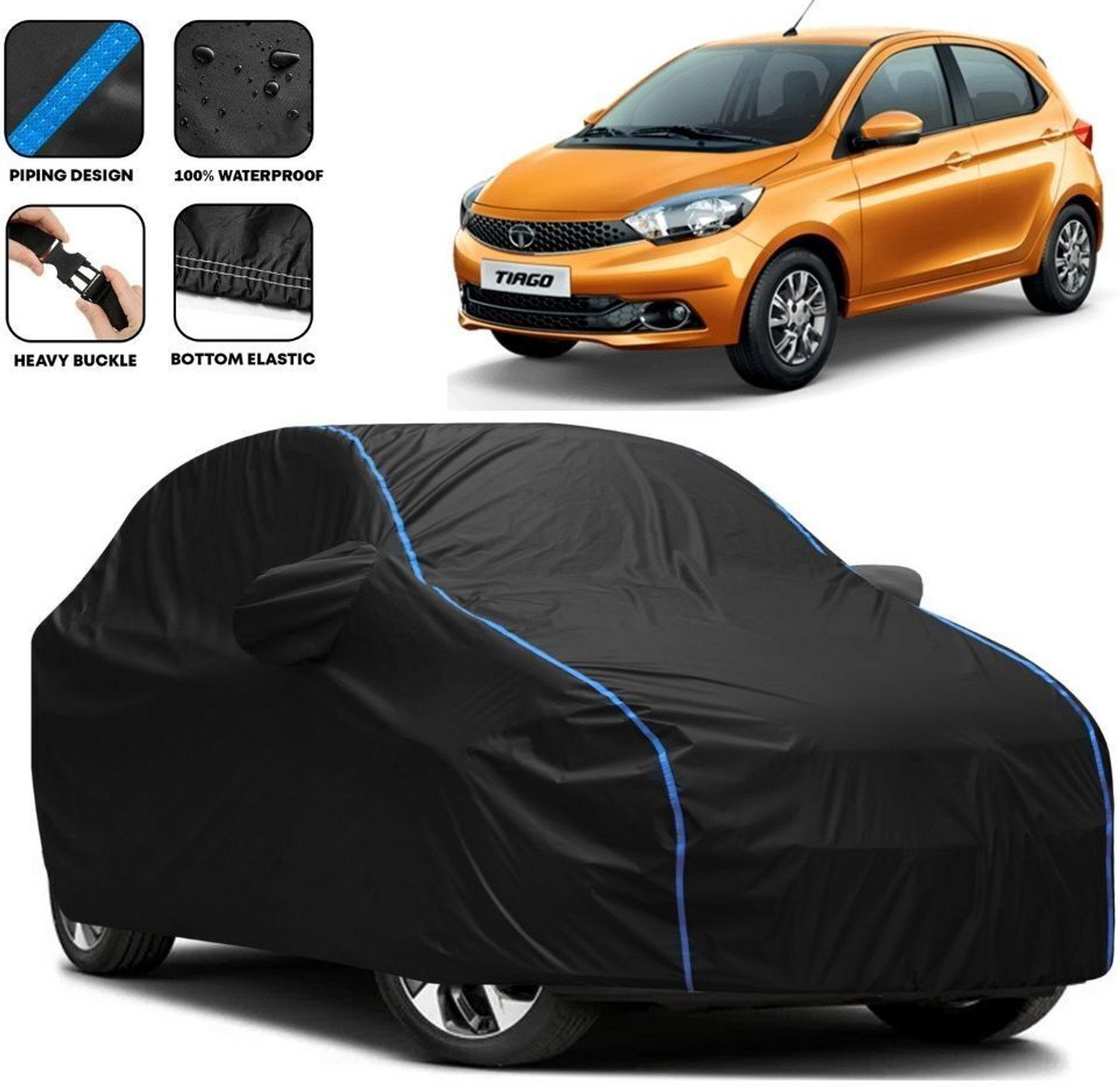 Image of ACTIMO Car Cover For Tata Tiago, Universal For Car (With Mirror Pockets)