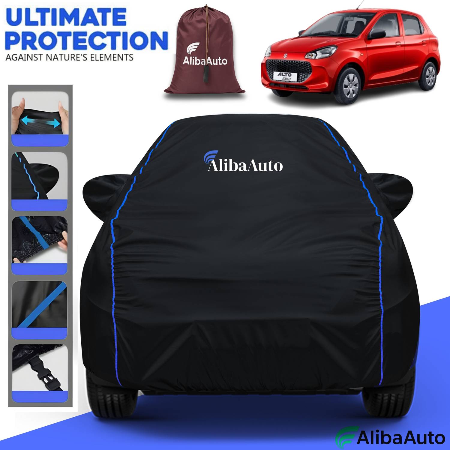 AlibaAuto Car Cover For Maruti Suzuki Alto K10 (With Mirror Pockets)