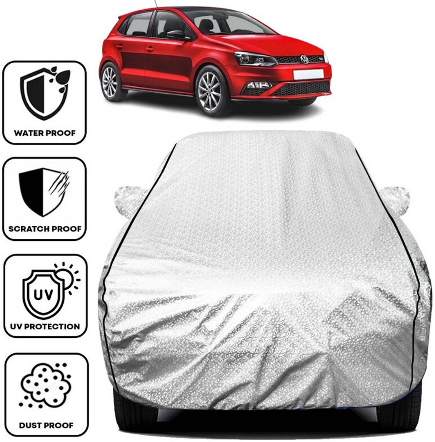 BOTAUTO Car Cover For Volkswagen Polo, Polo 1.2L, Universal For Car (With Mirror Pockets)