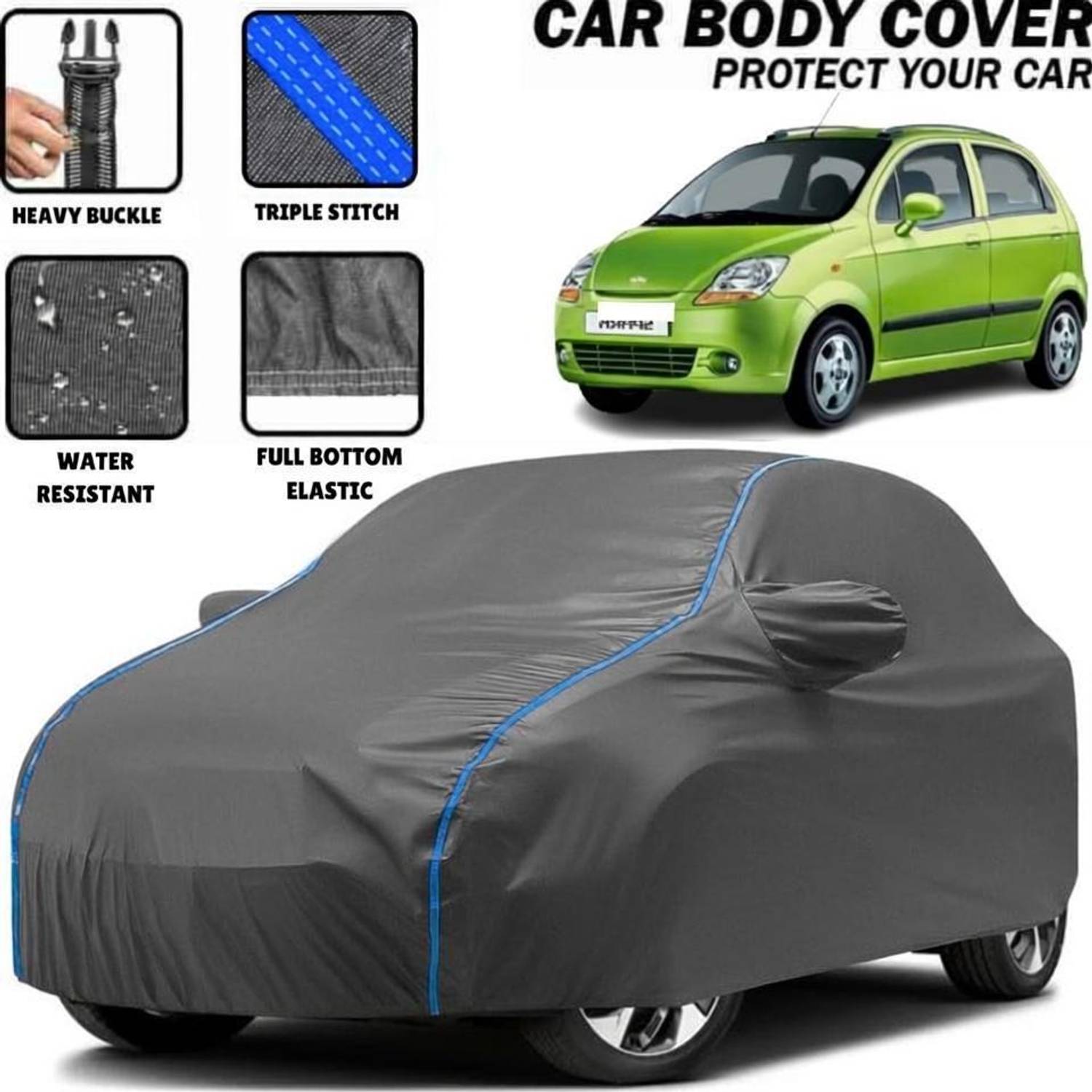 Amikan Car Cover For Chevrolet Spark, Spark 1, Spark 1 LS, Spark Split, Spark Nsplit, Universal For Car (With Mirror Pockets)