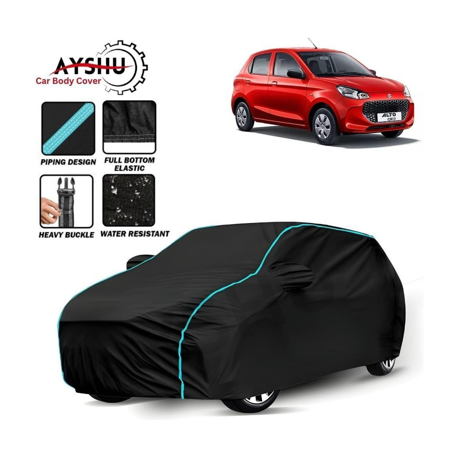 Image of AYSHU Car Cover For Maruti Suzuki Alto, Alto K10, Alto 800, Alto 800 CNG LX, Alto K10 LX, Alto K10 LXI CNG, Alto 800 VXI Plus Petrol (With Mirror Pockets)