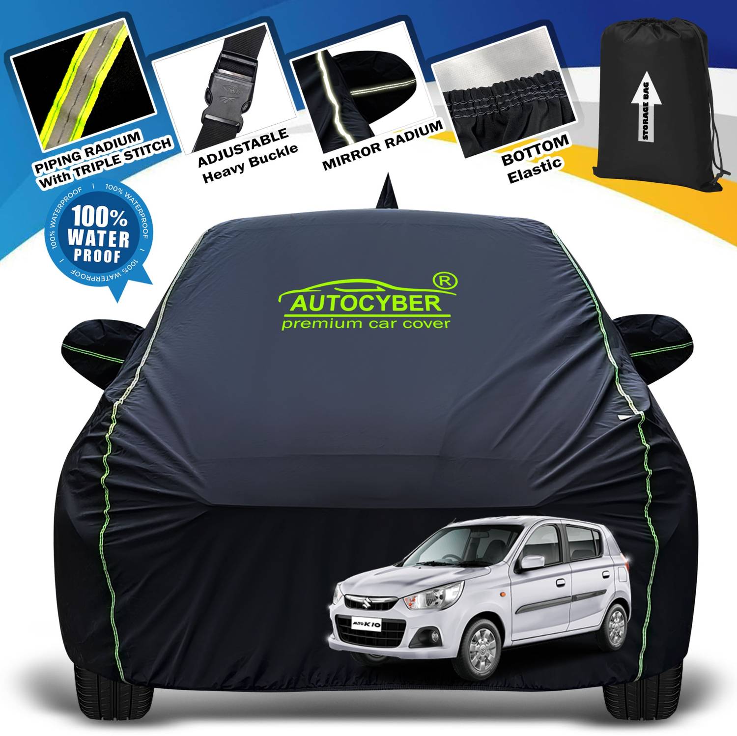 autocyber Car Cover For Maruti Alto K10 (With Mirror Pockets)