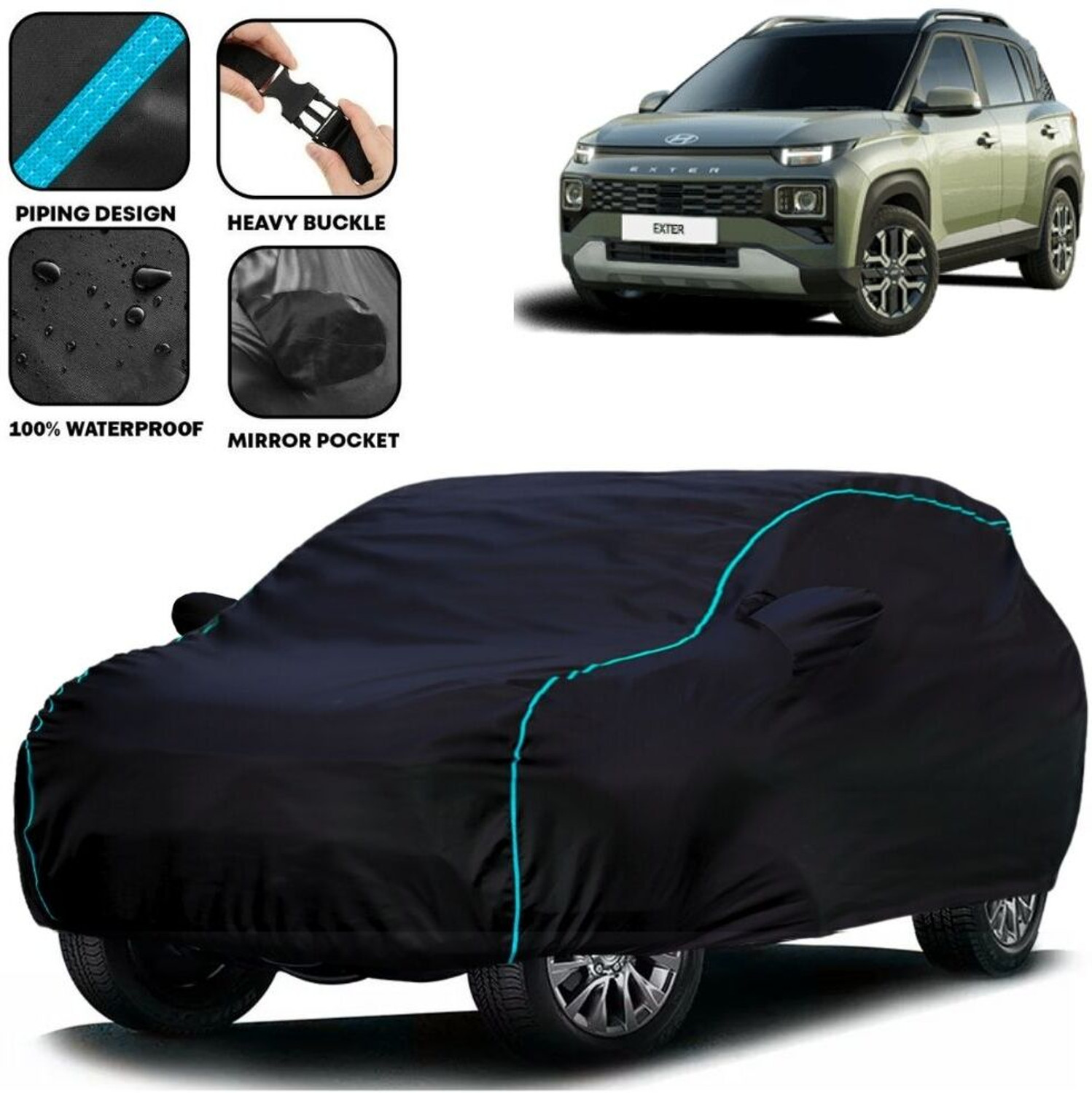 Image of Truemate Car Cover For Hyundai Hyundai Exter, Exter (With Mirror Pockets)