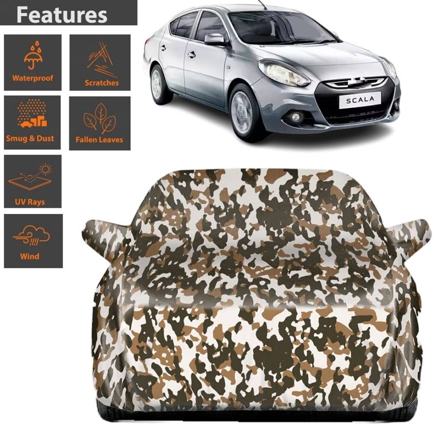 BOTAUTO Car Cover For Renault Scala, Universal For Car, Scala 1.5L (With Mirror Pockets)