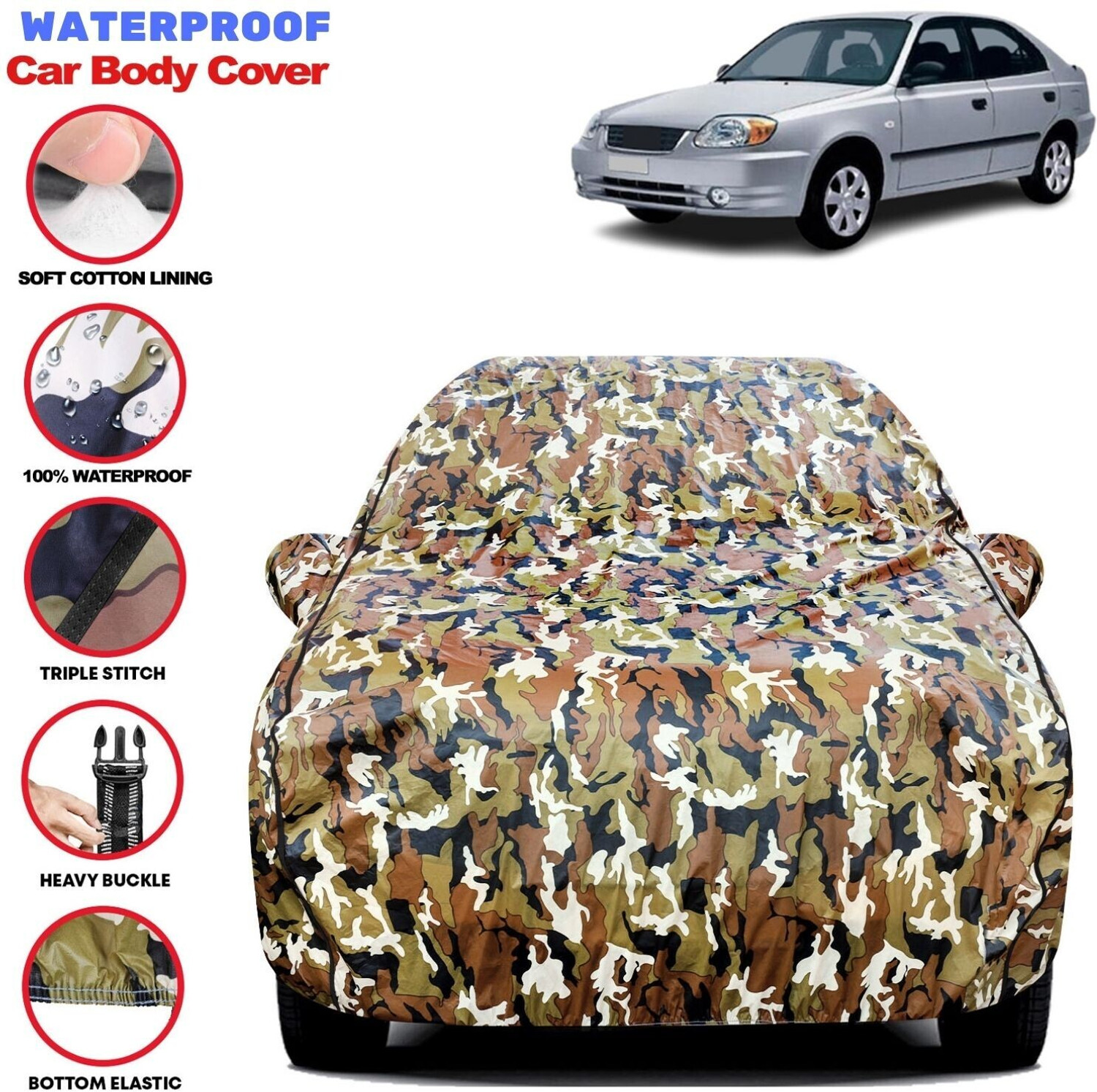Image of Grizzly Car Cover For Hyundai Accent, Accent 1.5i, Accent 1.6i, Accent Executive, Accent GLX, Accent GTX, Accent Viva, Accent Viva GLX (With Mirror Pockets)
