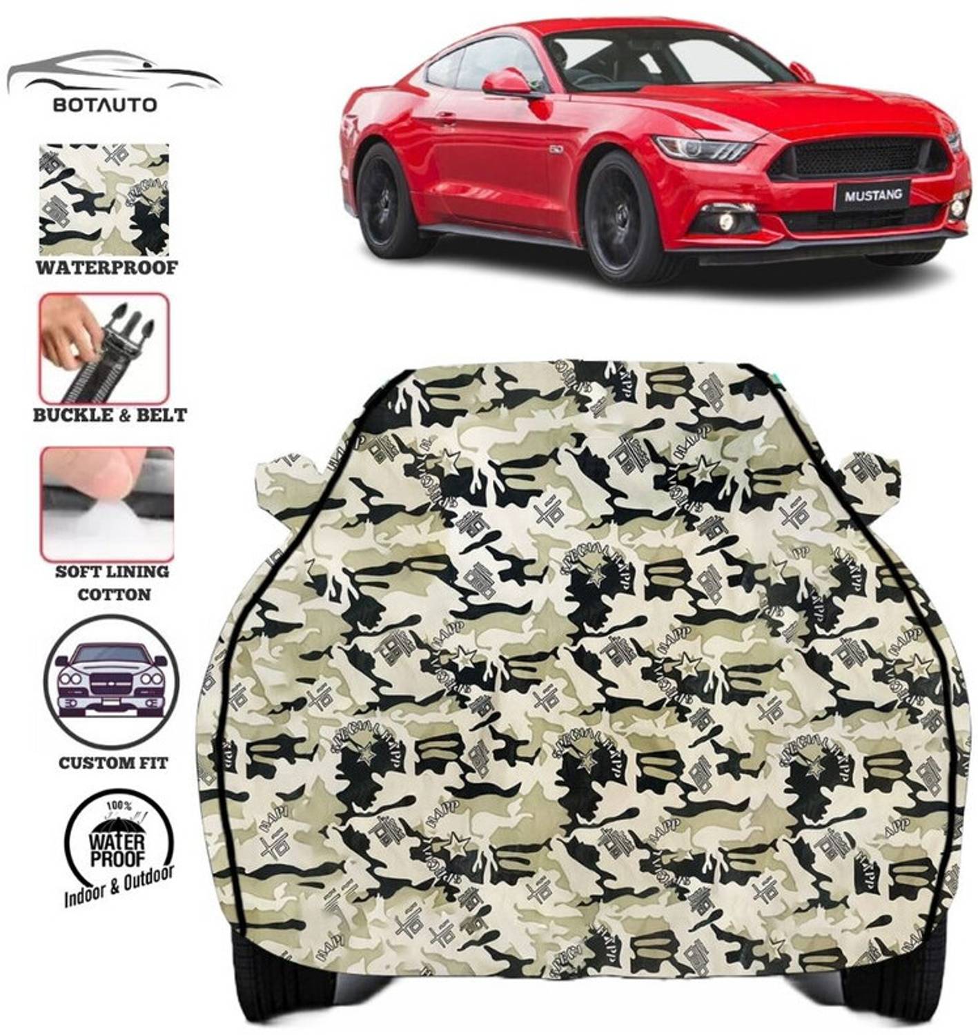 BOTAUTO Car Cover For Ford Mustang, Universal For Car (With Mirror Pockets)